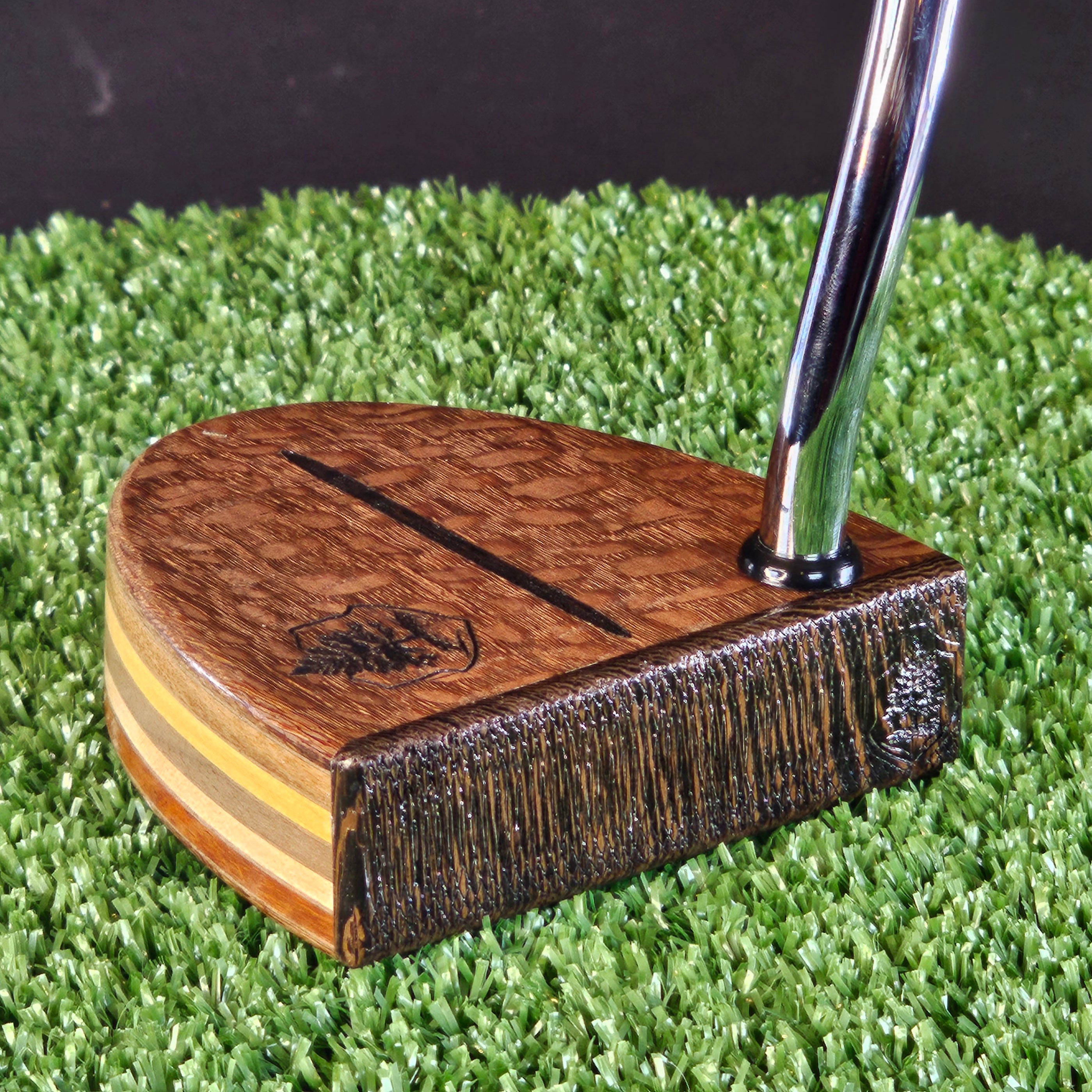 Lacewood exotic wood putter with Wenge wood face and various exotic wood layers