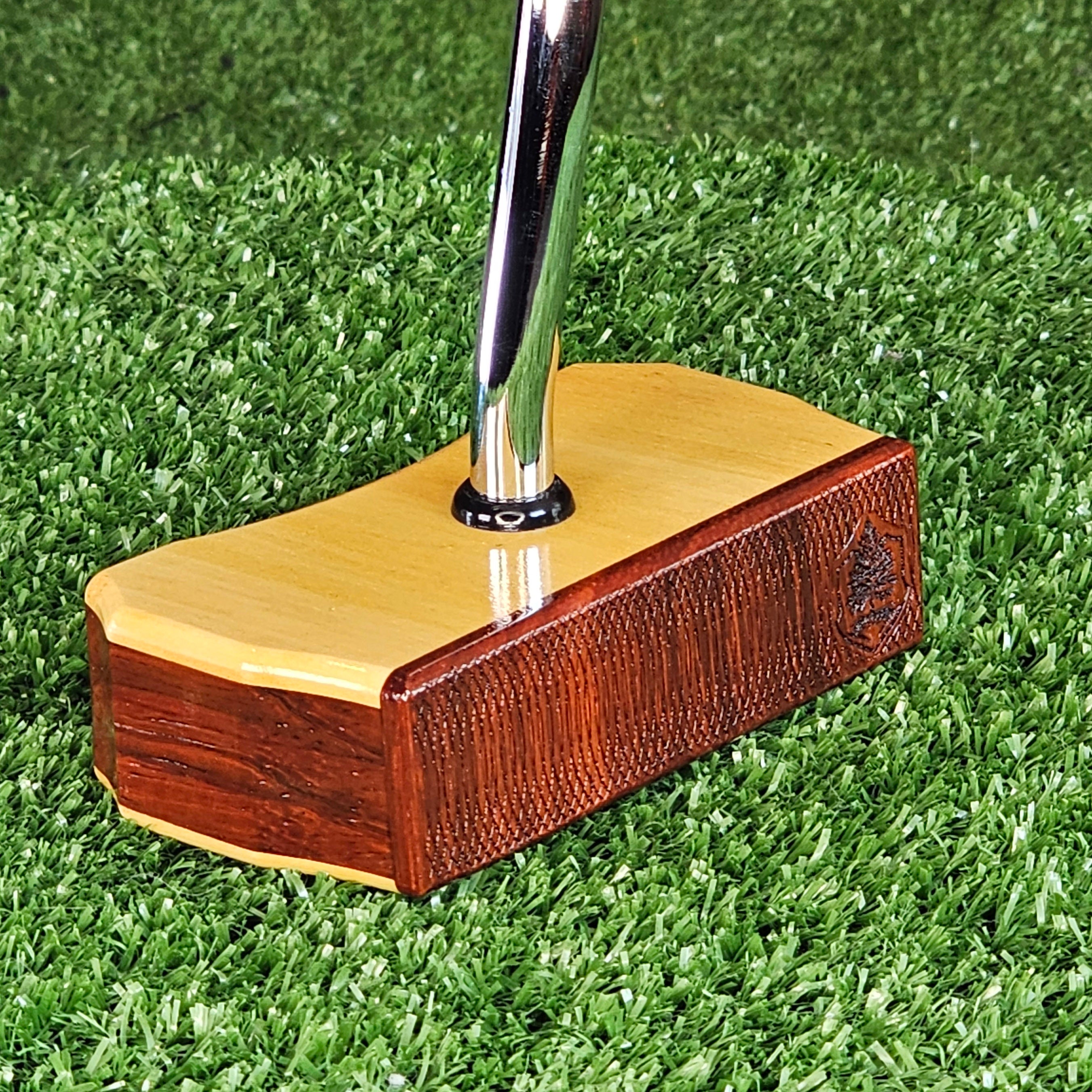 Yellowheart and Padauk exotic wood golf putter center shaft Bladewood style