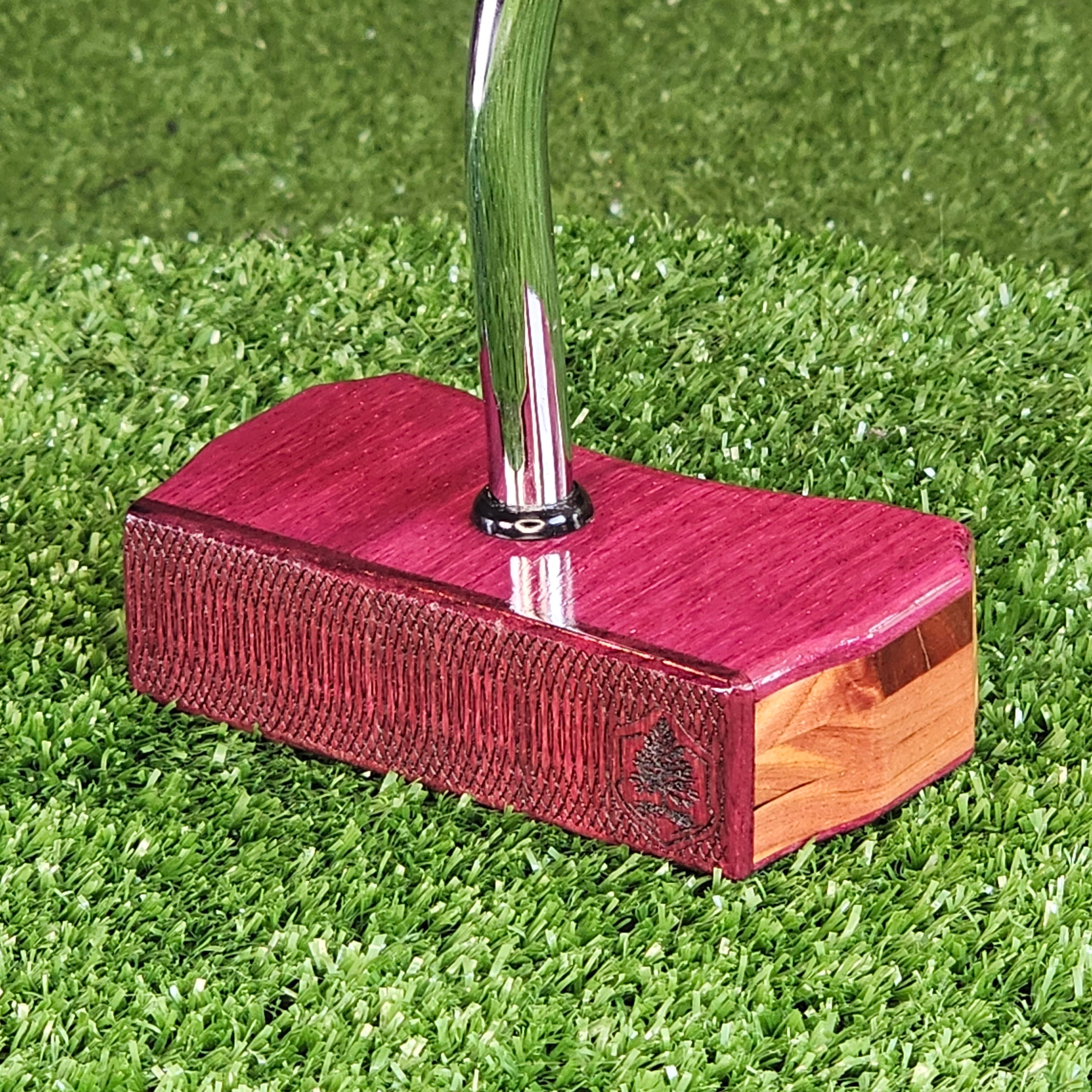 Purpleheart and Cedar exotic wood golf putter center shaft Bladewood style