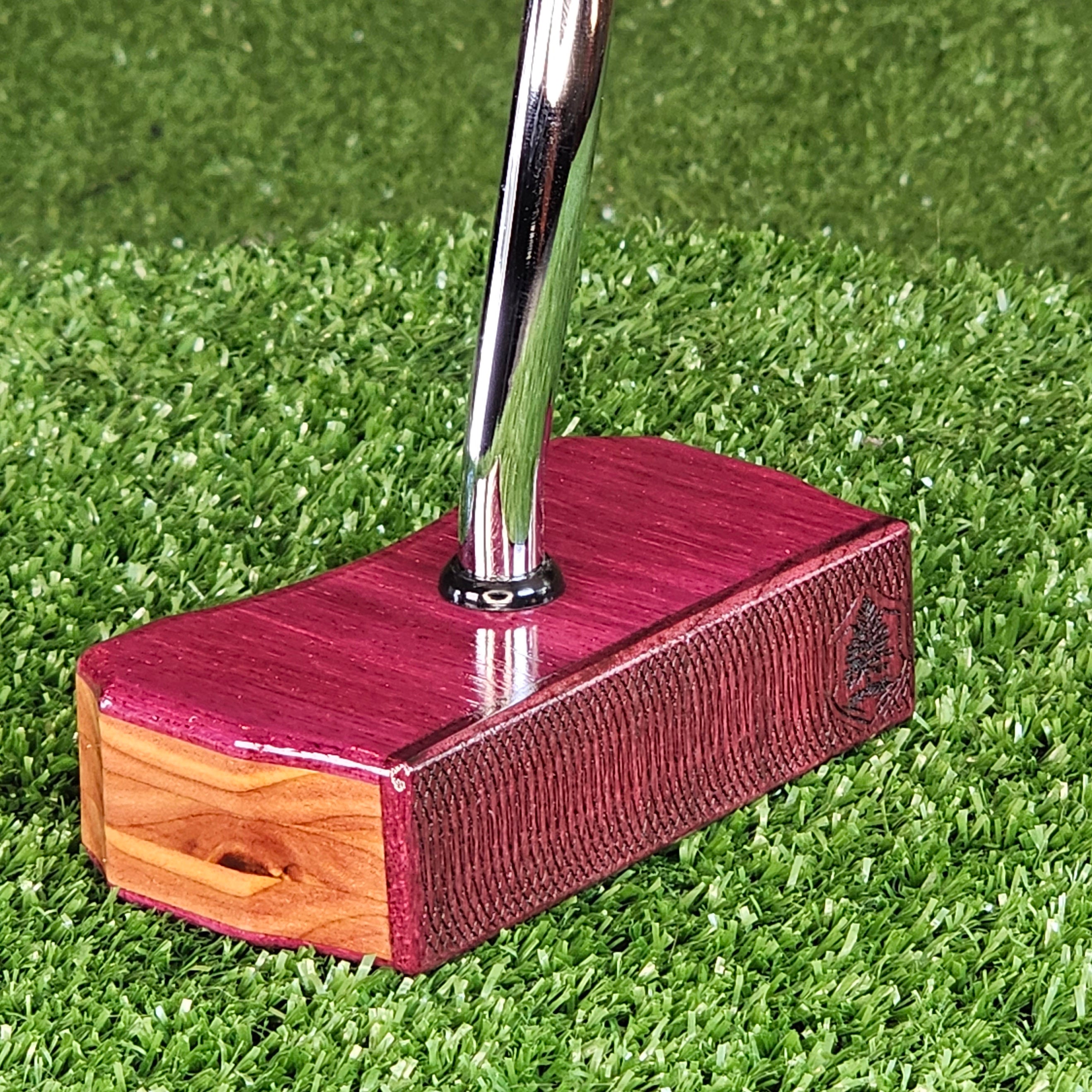 Purpleheart and Cedar exotic wood golf putter center shaft Bladewood style