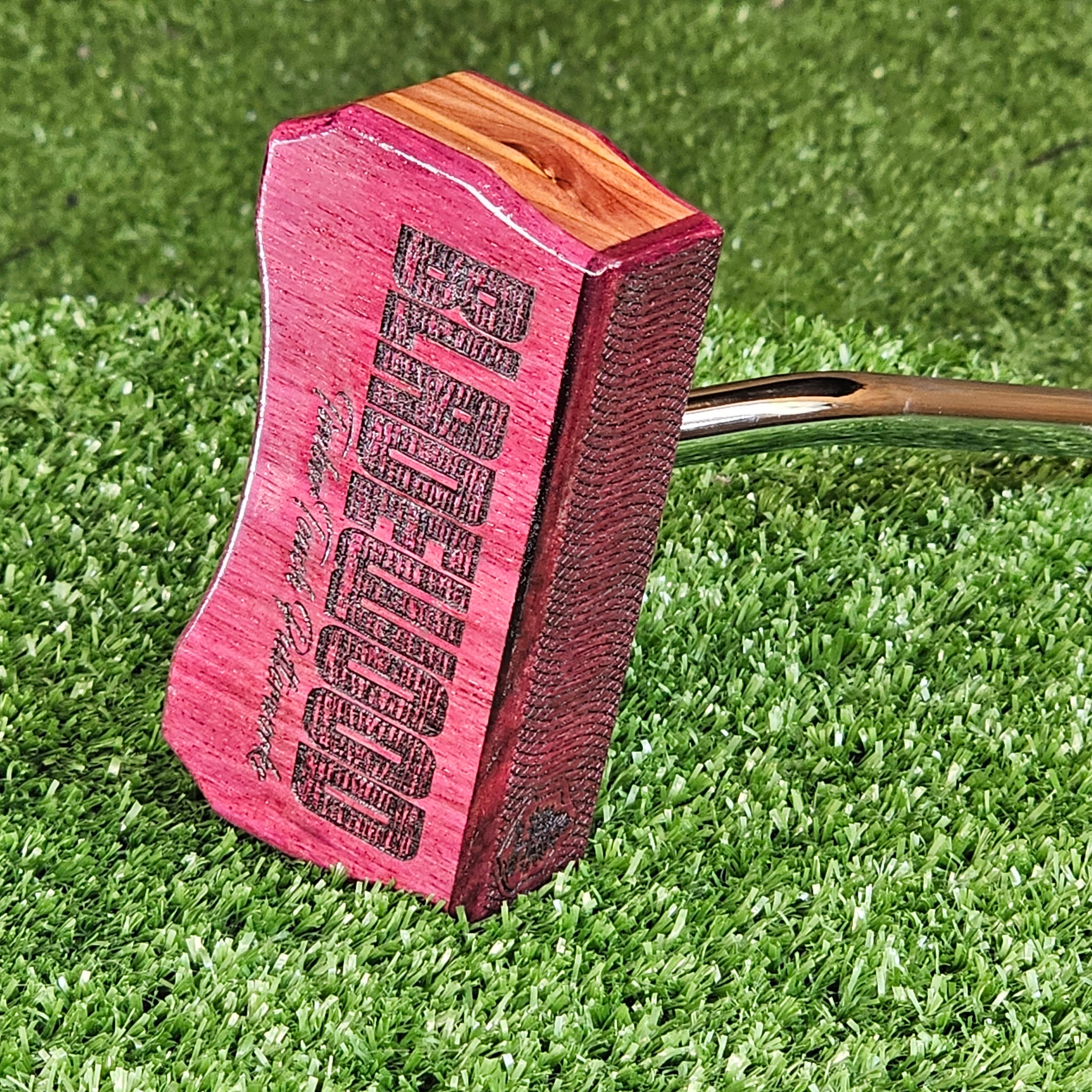Purpleheart and Cedar exotic wood golf putter center shaft Bladewood style