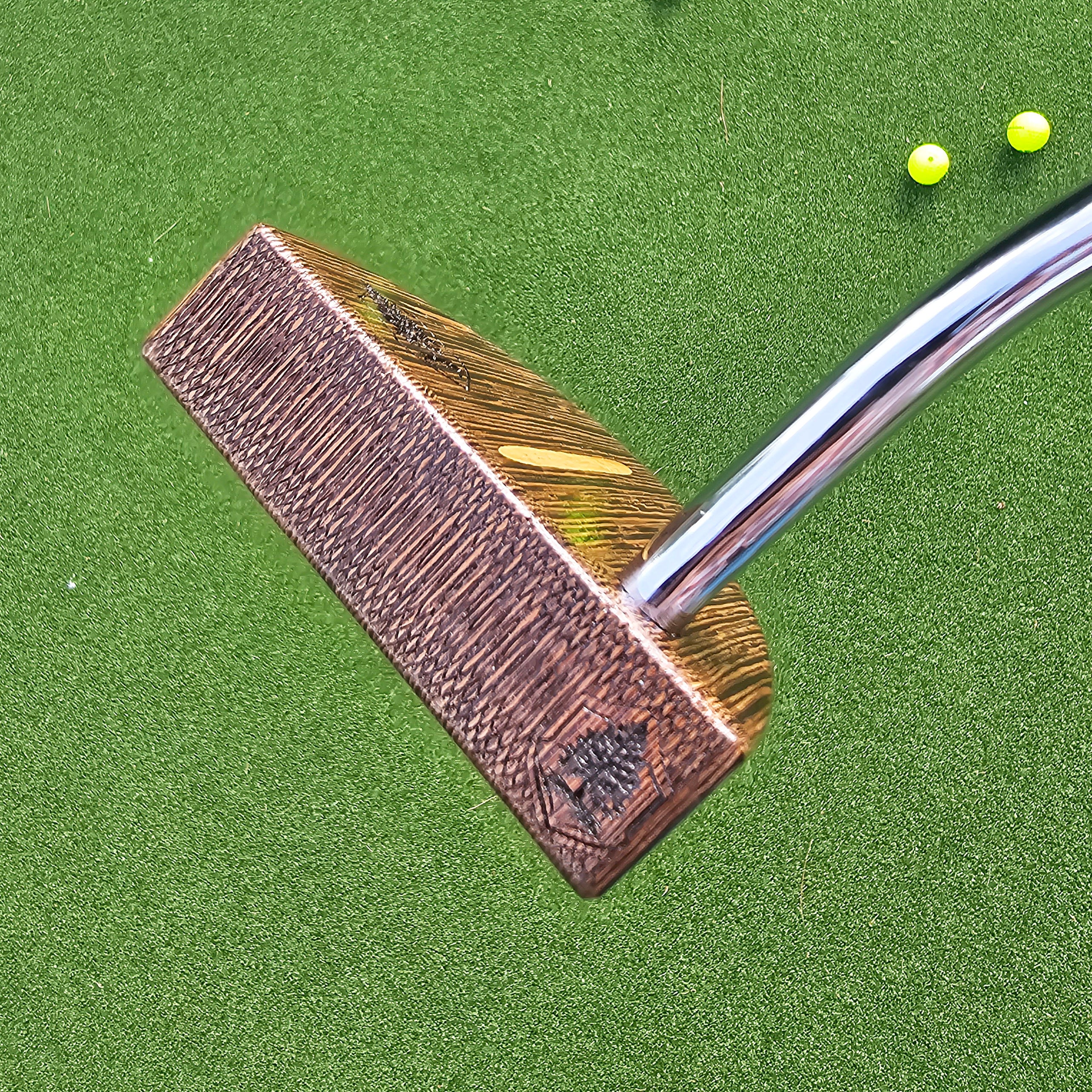 Wenge exotic wood putter with Oak layers and inlay top