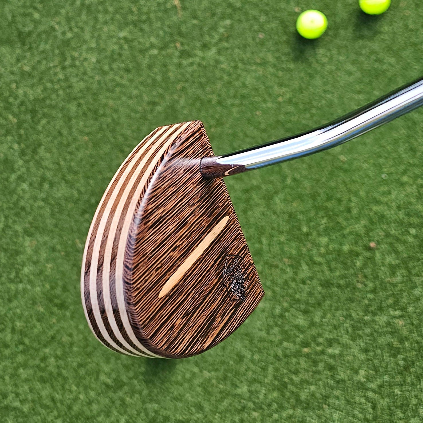 Wenge exotic wood putter with Oak layers and inlay top