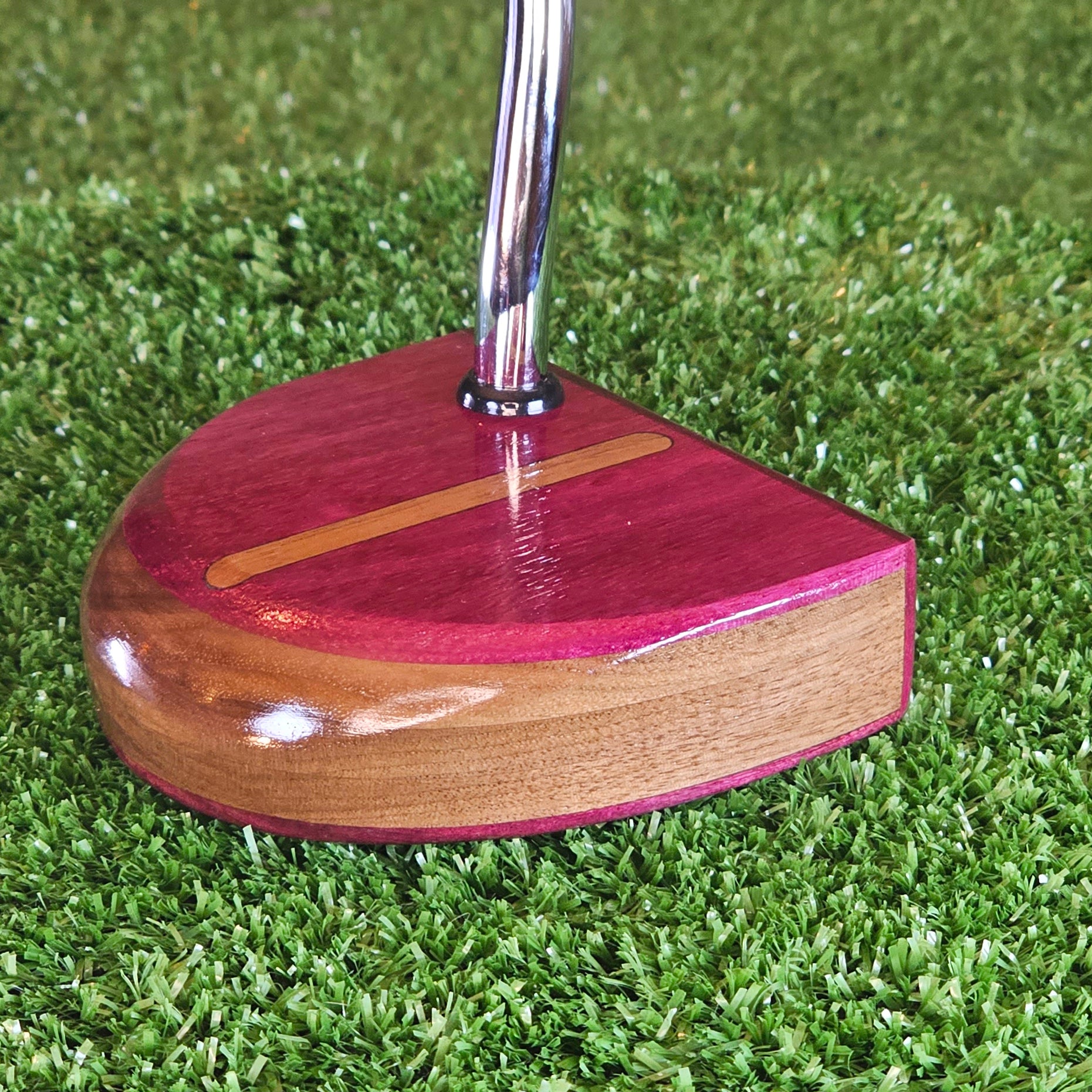 Plumbline wood putter with exotic Purpleheart and Walnut FATTY style