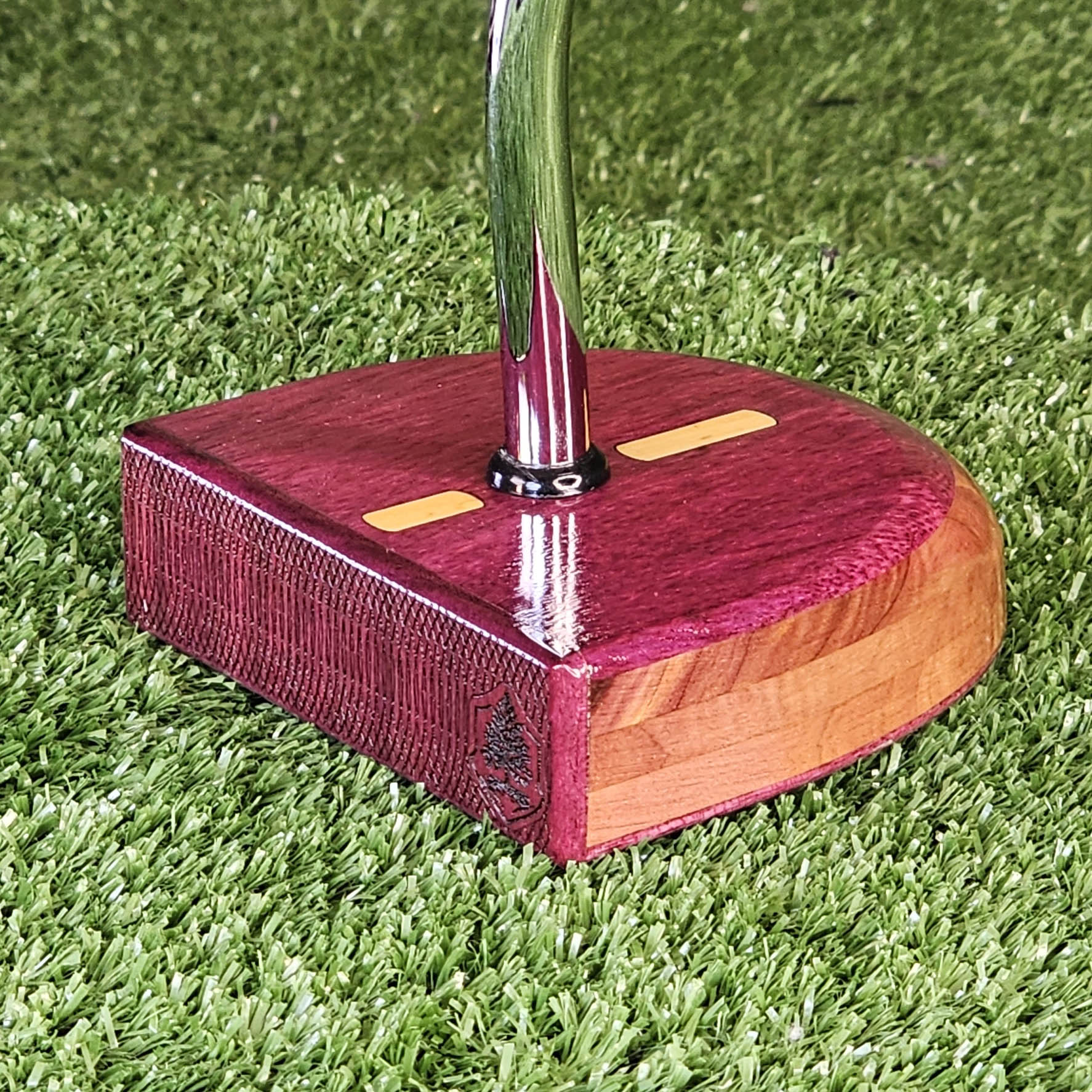 Purpleheart exotic wood putter Zero Torque style with center shaft