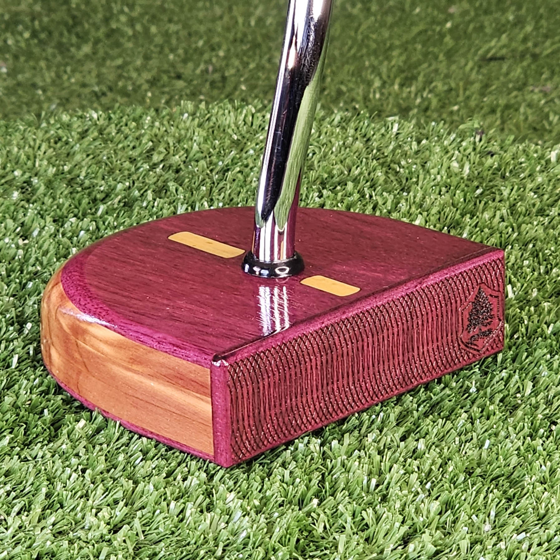 Purpleheart exotic wood putter Zero Torque style with center shaft