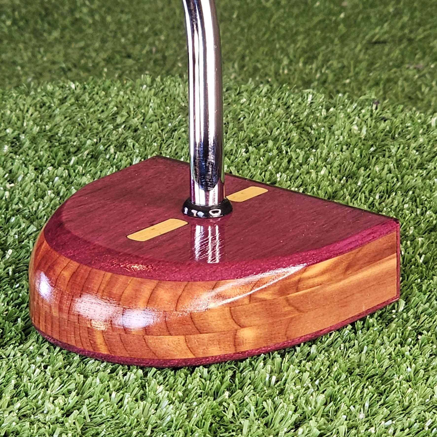 Purpleheart exotic wood putter Zero Torque style with center shaft