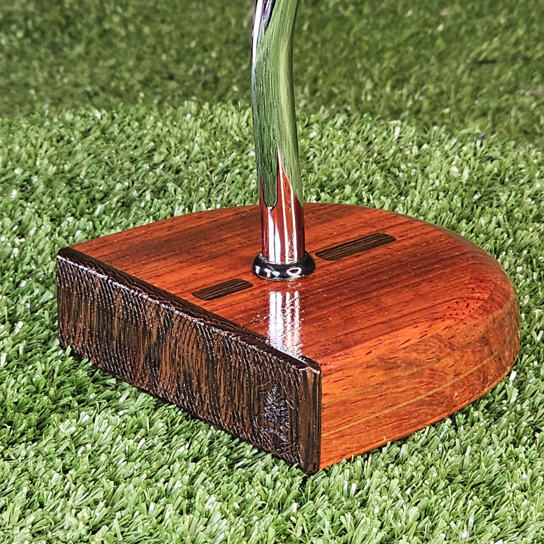 Padauk exotic wood putter Zero Torque style with center shaft