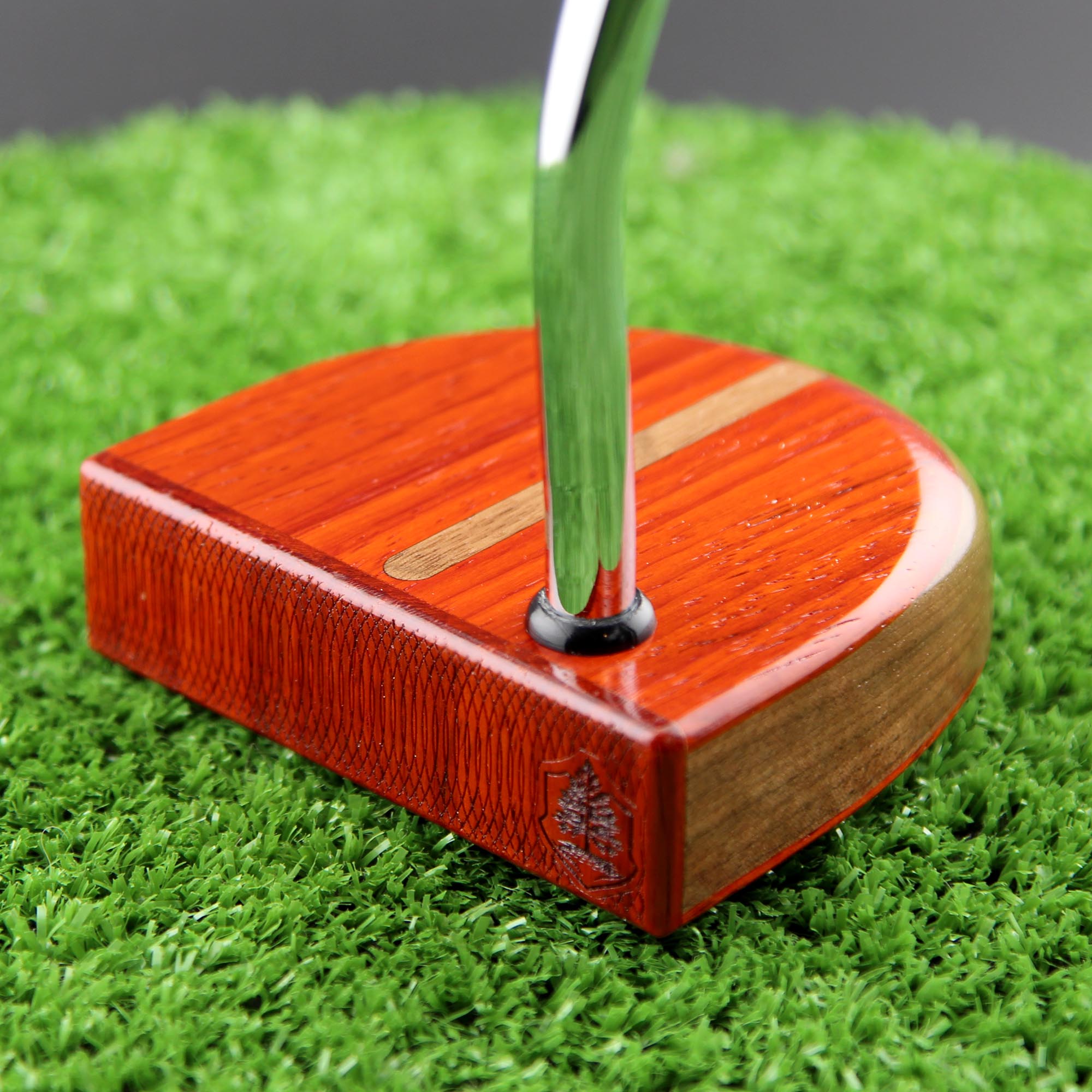Auburn wood putter with exotic Padauk and Walnut body and inlay