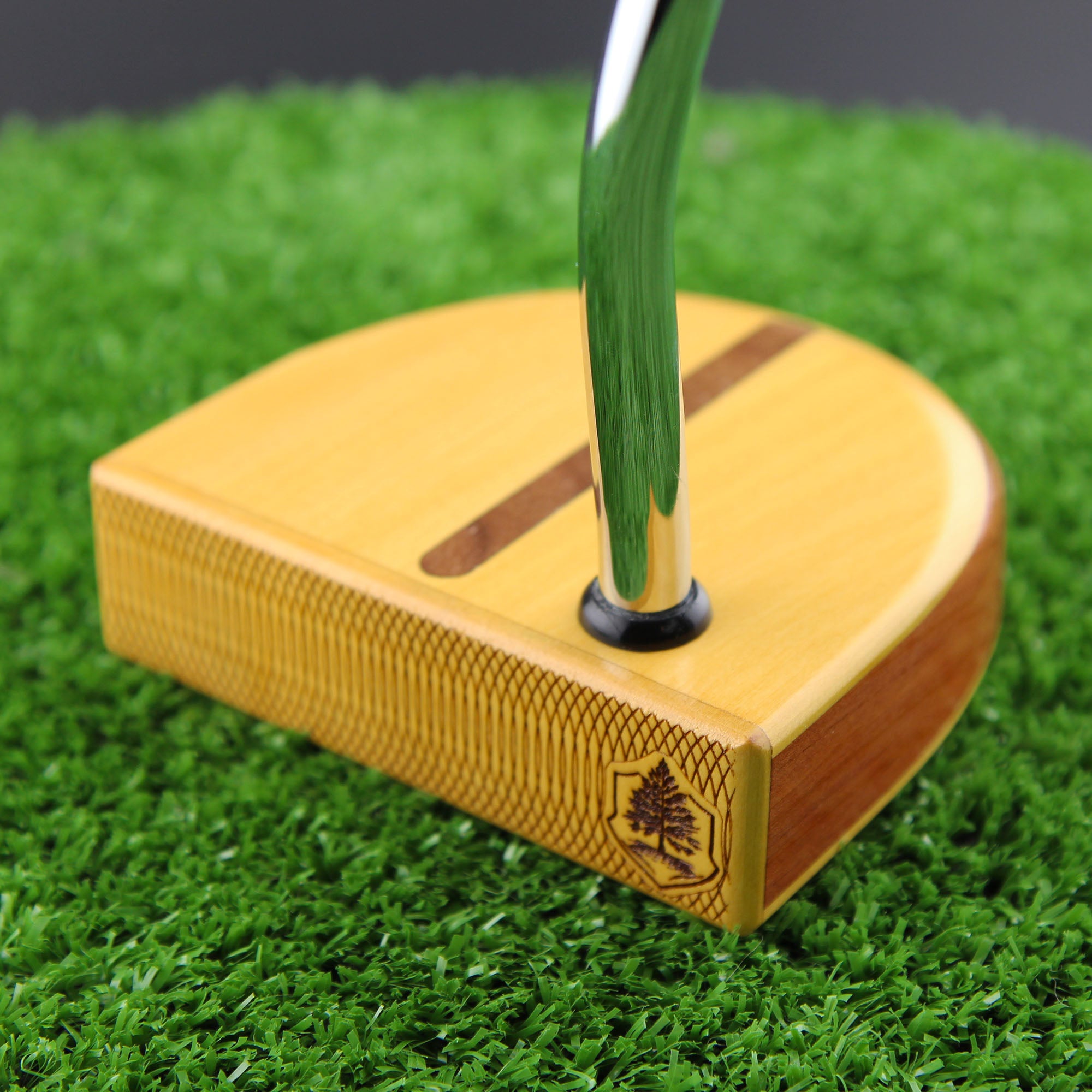 MorningLite Yellowheart exotic wood putter with Walnut body and inlay