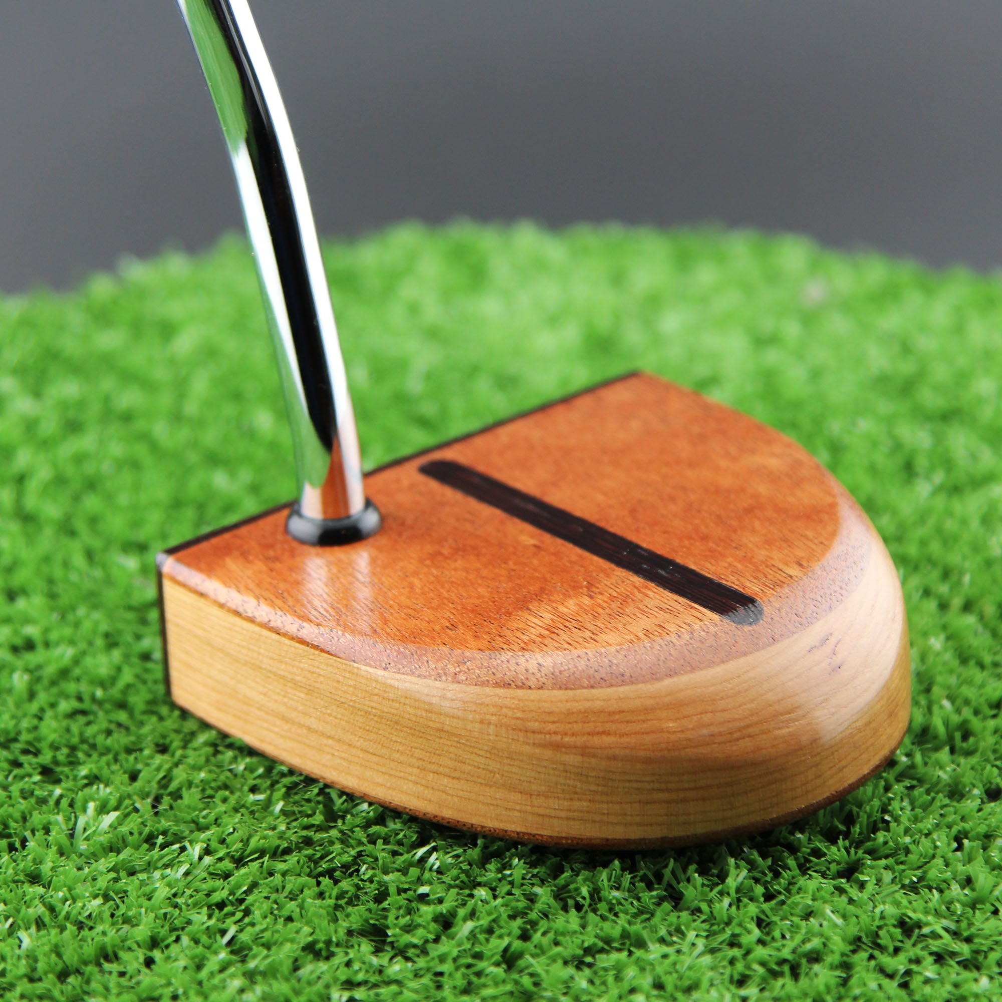 Mahogany and Red Oak wood putter with exotic Wenge inlay and face plate