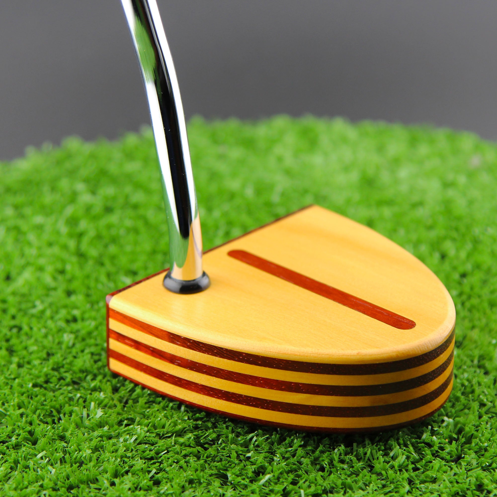 Strata Yellowheart and Padauk layered Woodford putter from TimberTouch Putterworks