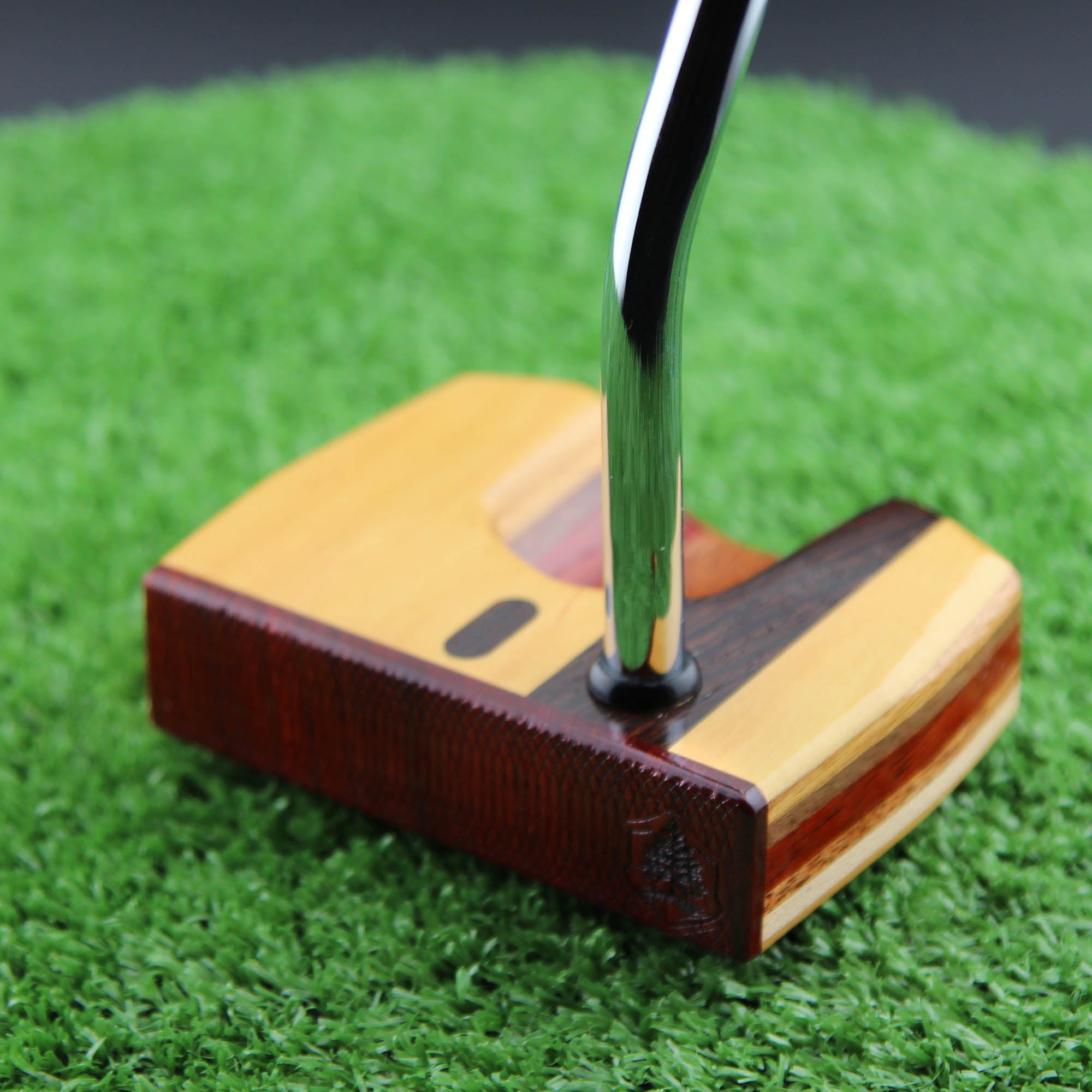 Yellowheart Heel Stripe Exotic Wood Putter with multiple layered woods