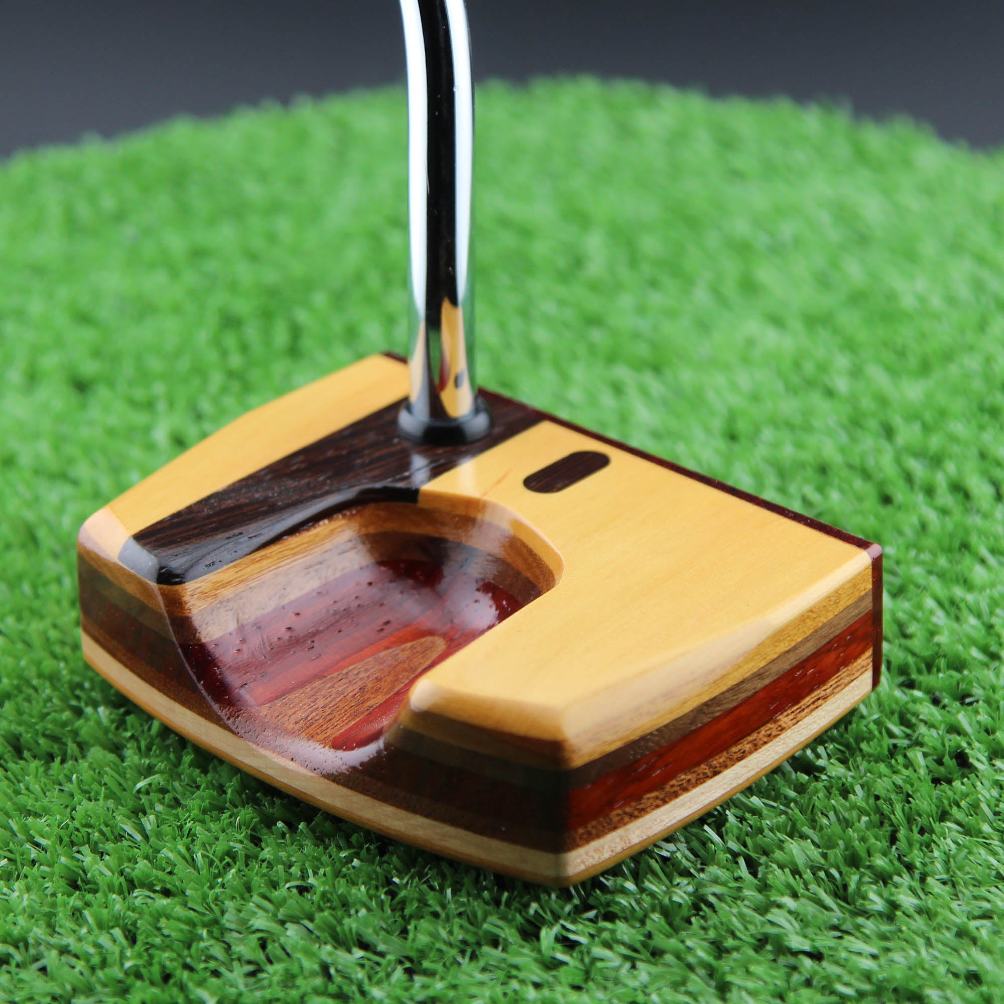 Yellowheart Heel Stripe Exotic Wood Putter with multiple layered woods