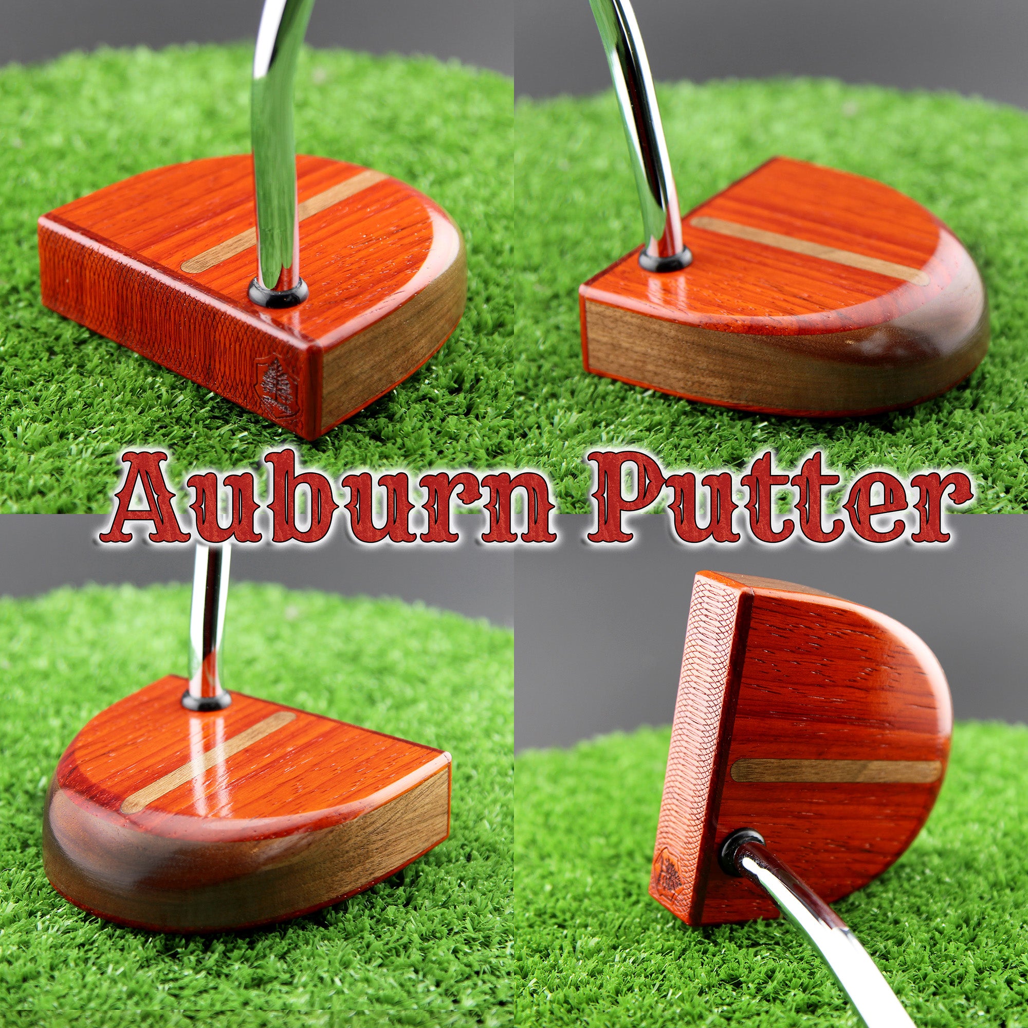 Auburn wood putter with exotic Padauk and Walnut body and inlay