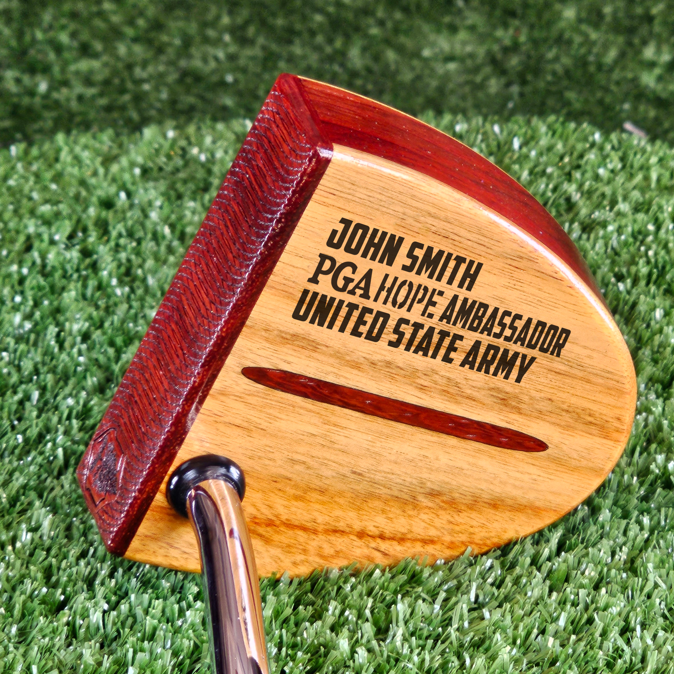 PGA HOPE Ambassador Woodford Putter – Custom Engraved Canarywood and Padauk wood