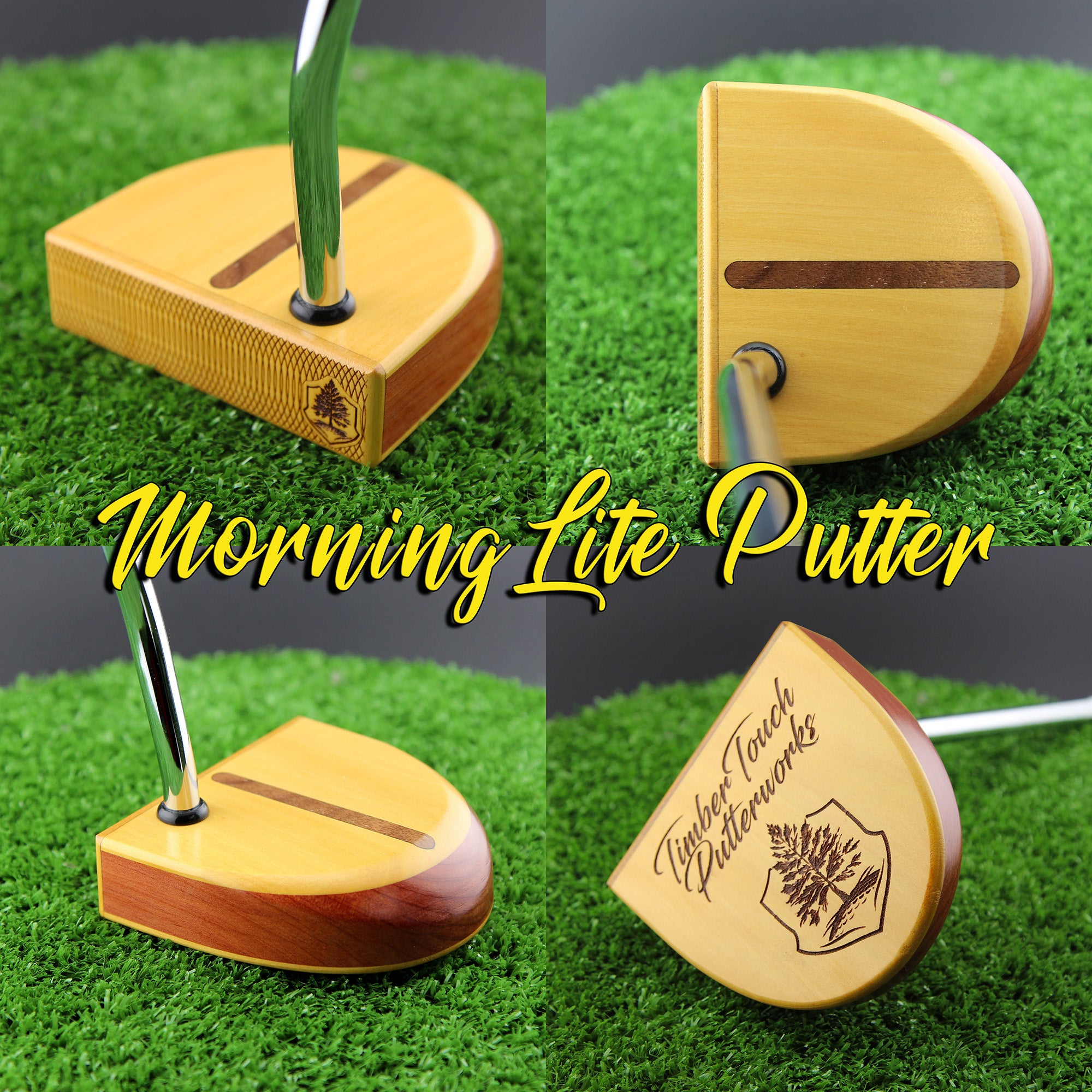 MorningLite Yellowheart exotic wood putter with Walnut body and inlay