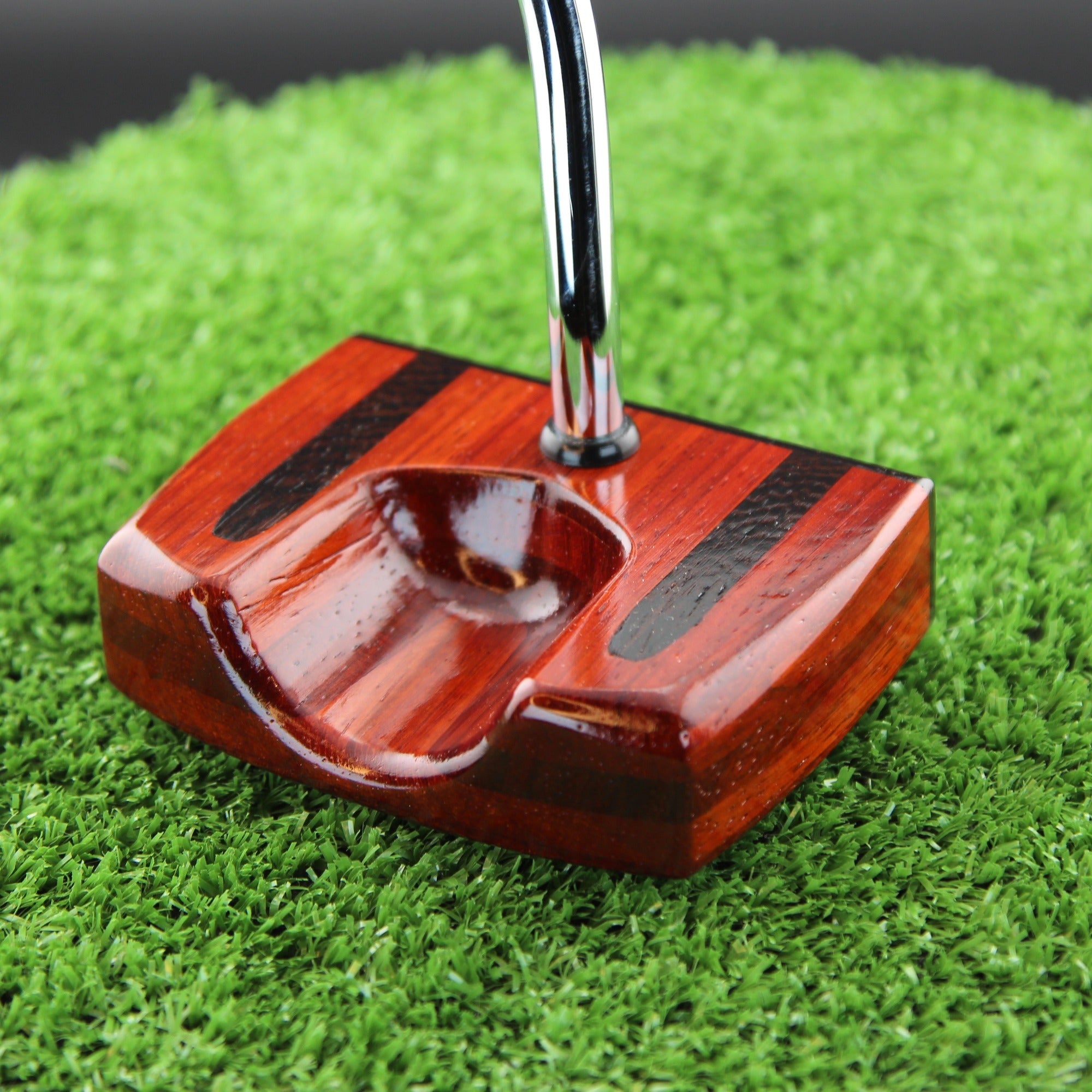 TimberTouch Bloodline Woodrich Regal wood putter with Padauk and Wenge center shaft zero torque – toe and heel angle view