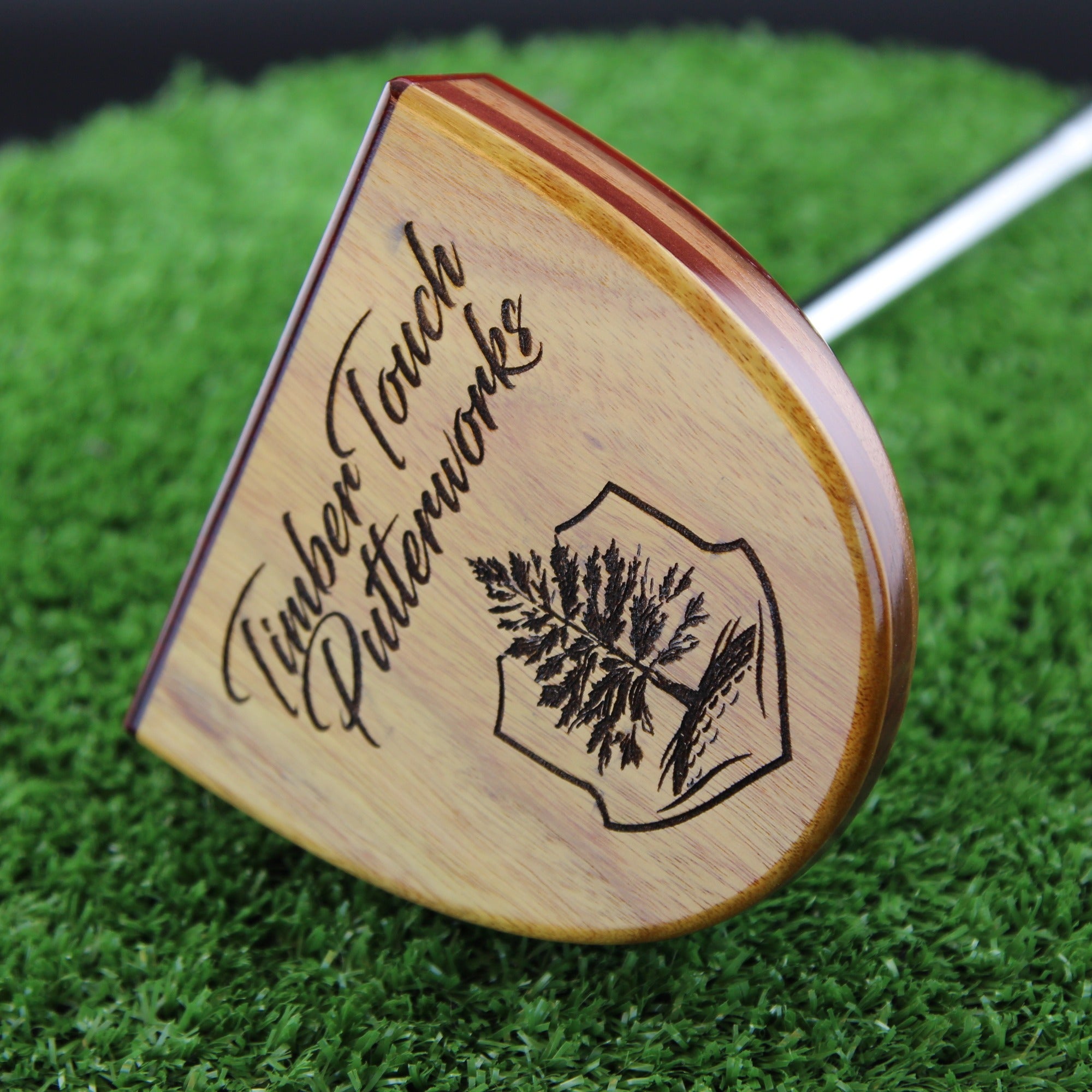 TimberTouch FATTY mallet wood putter with Canarywood, Mahogany and Padauk center shaft zero torque – back view