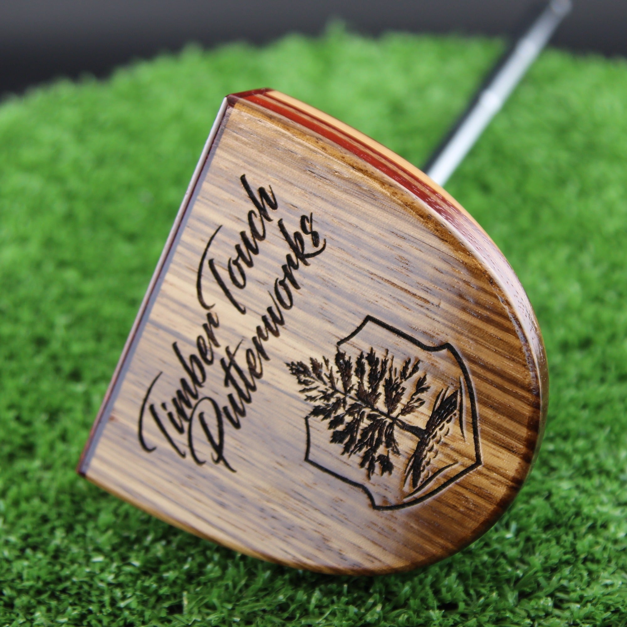 TimberTouch mallet wood putter with Padauk, Zebrawood and Cedar center shaft zero torque – back view
