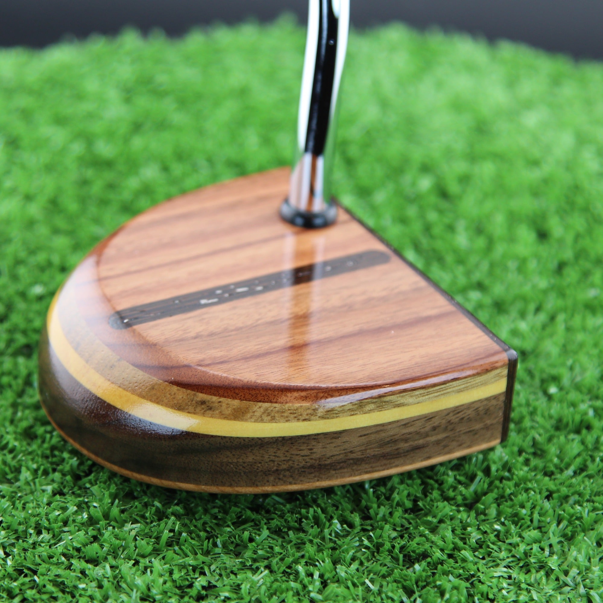 TimberTouch Fatty mallet putter in Rosewood with Wenge inlay and layered Walnut body - toe and heel angle view