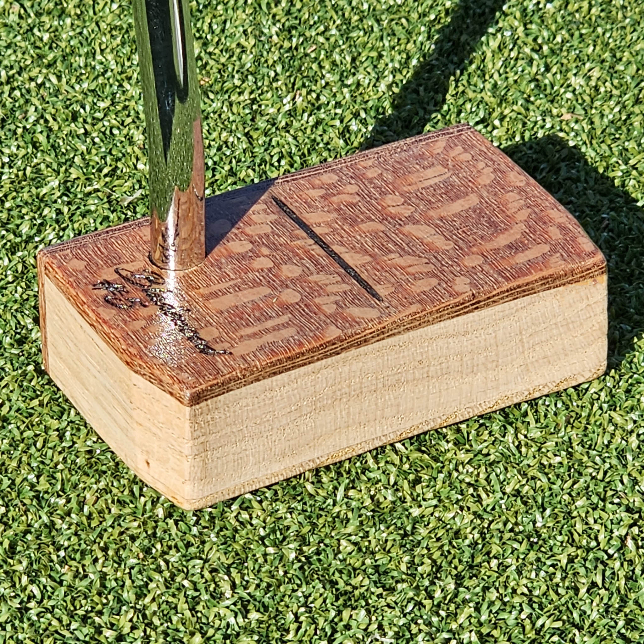 Lacewood top and face plate putter with hard Red Oak body