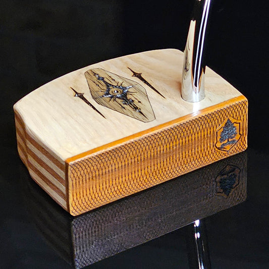 Layered Red Oak and Mahogany putter with decorative inlay