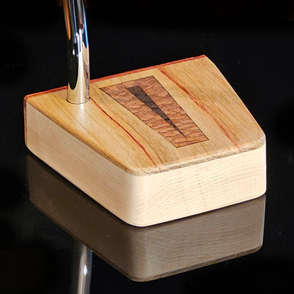 Canarywood top and faceplate putter with hard maple body and lacewood inlay