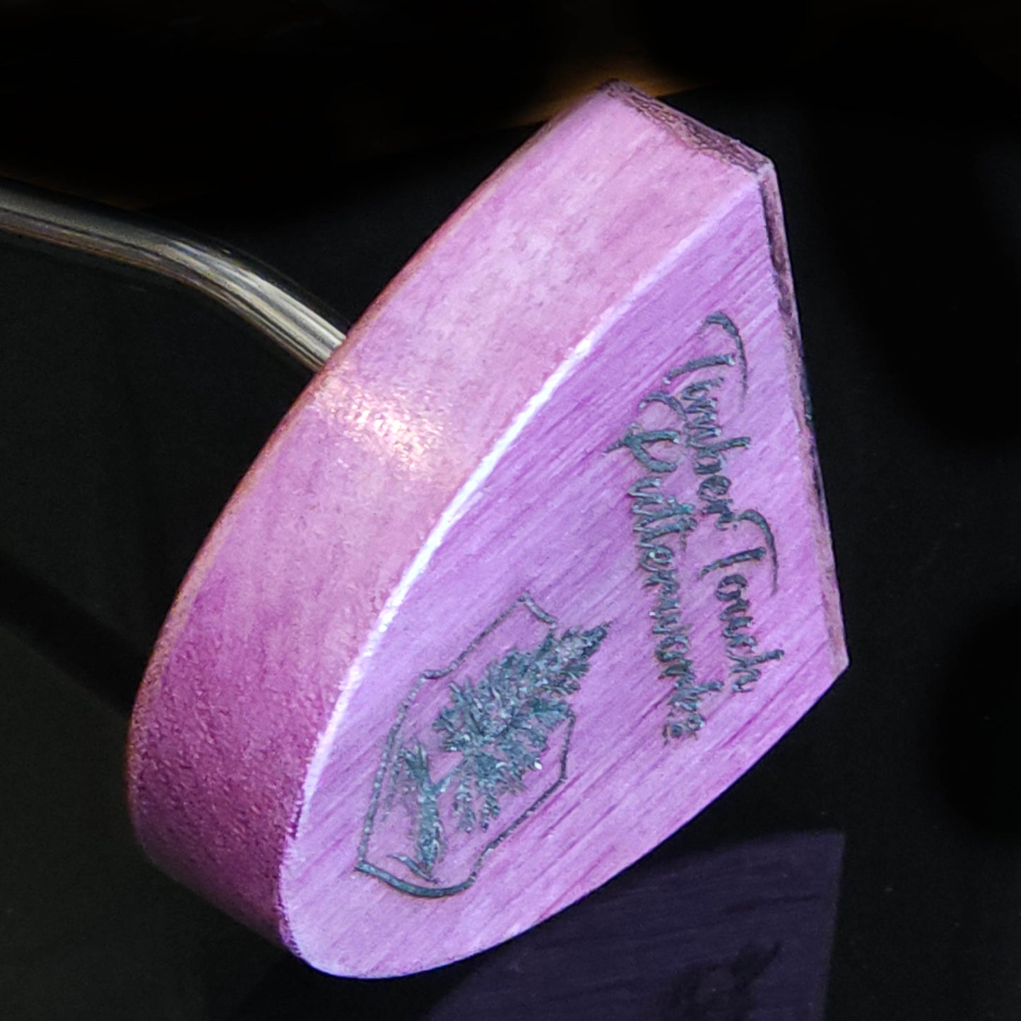 Purpleheart wood putter with Lacewood inlay