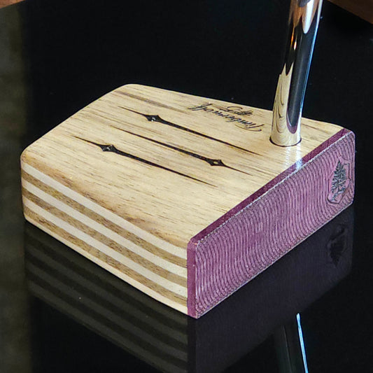 Black Limba wood and maple layered putter with purpleheart faceplate