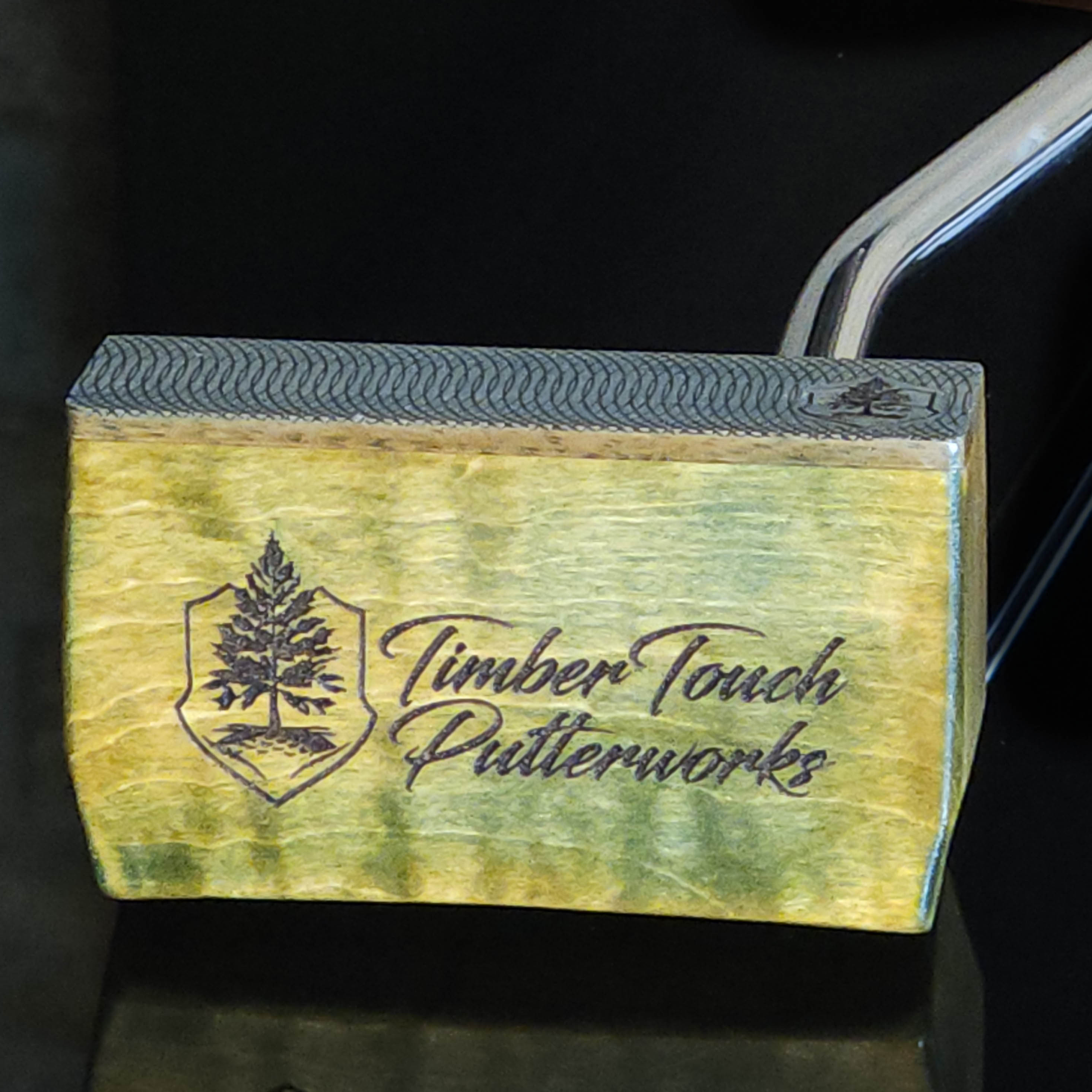 Hard Curly Oak body putter with Canarywood face and blue and yellow dye finish