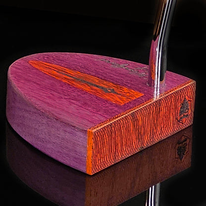 Purpleheart wood putter with Paduak wood inlay and faceplate