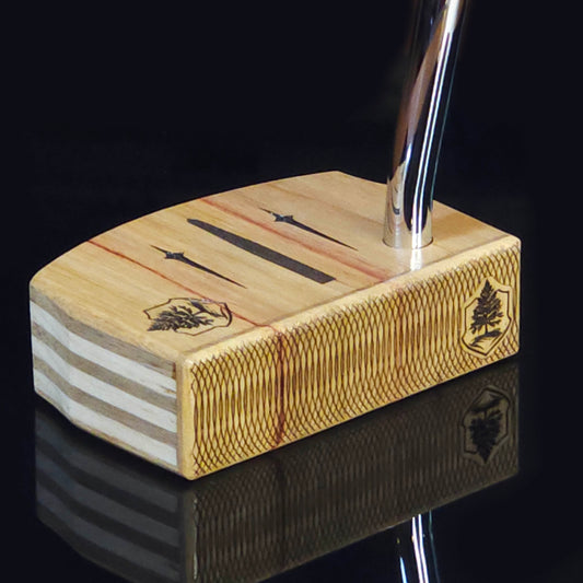 Canarywood putter with Butternut and Red Oak layered body