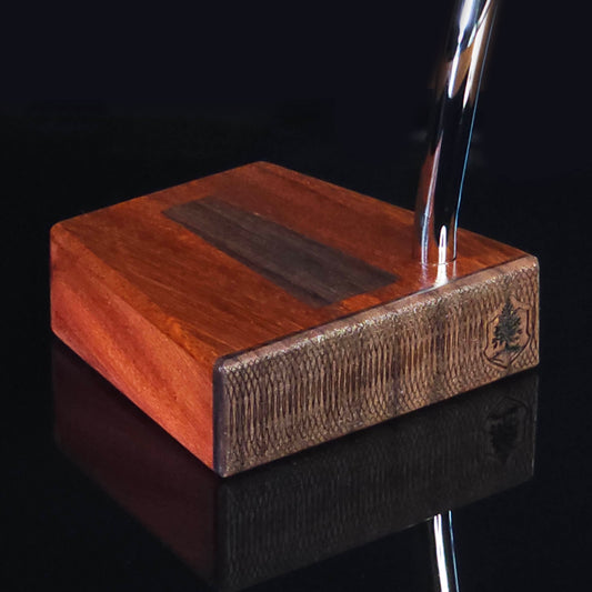 Bloodwood putter with Bubinga faceplate and inlay - Timberwolf style wood putter