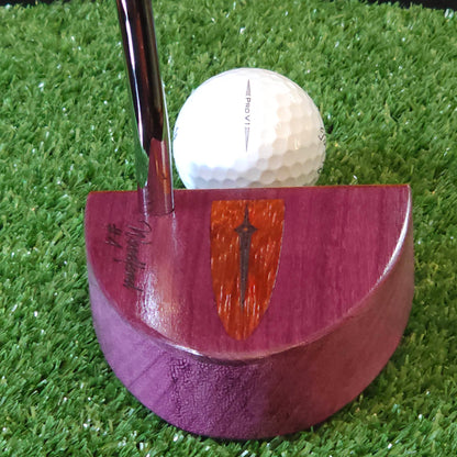 Purpleheart wood putter with Paduak wood inlay and faceplate