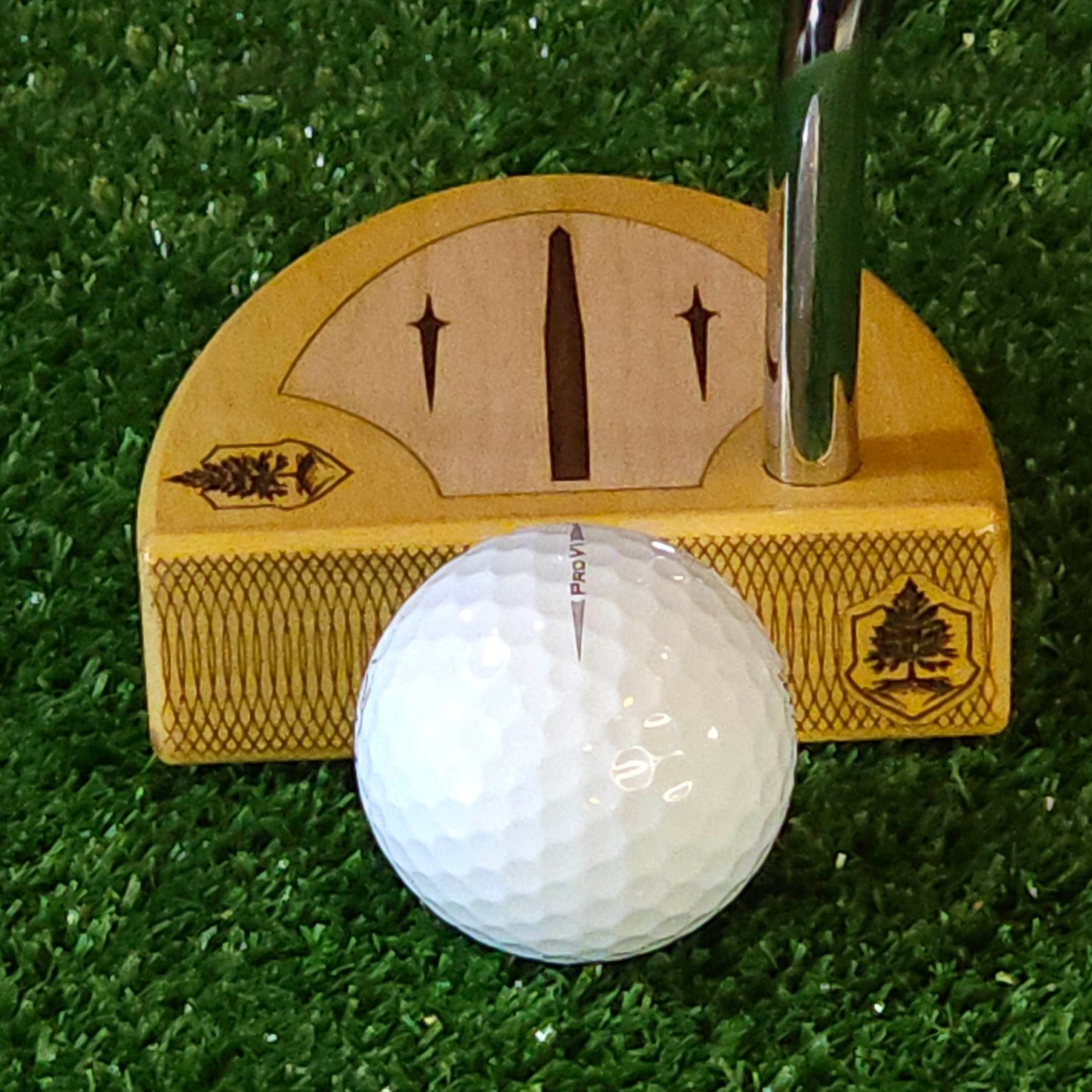 Yellowheart wood putter with various layered wood body