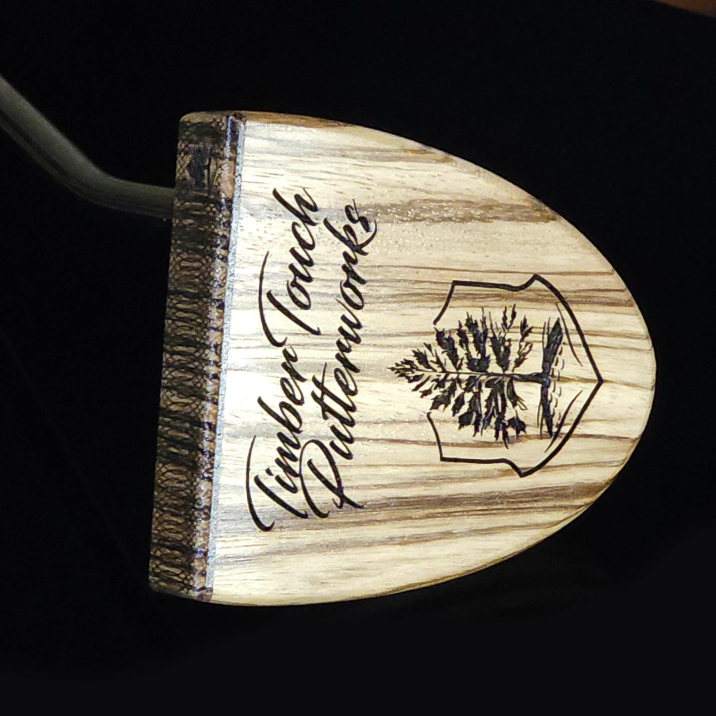 Zebrawood wood putter with various layered wood body and olivewood inlay