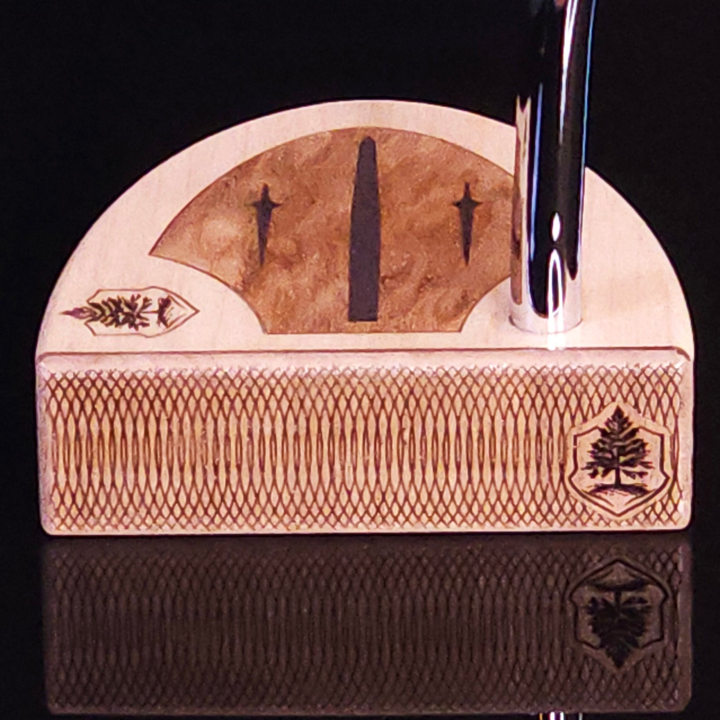 Walnut and Hard maple Woodford putter with Walnut wood faceplate and inlay