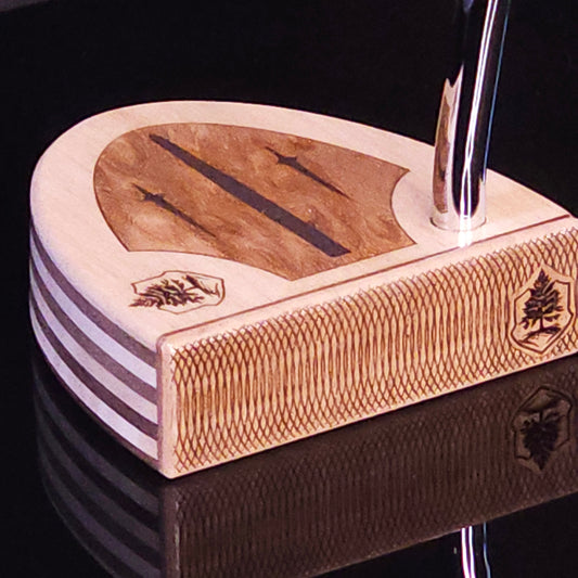Walnut and Hard maple Woodford putter with Walnut wood faceplate and inlay