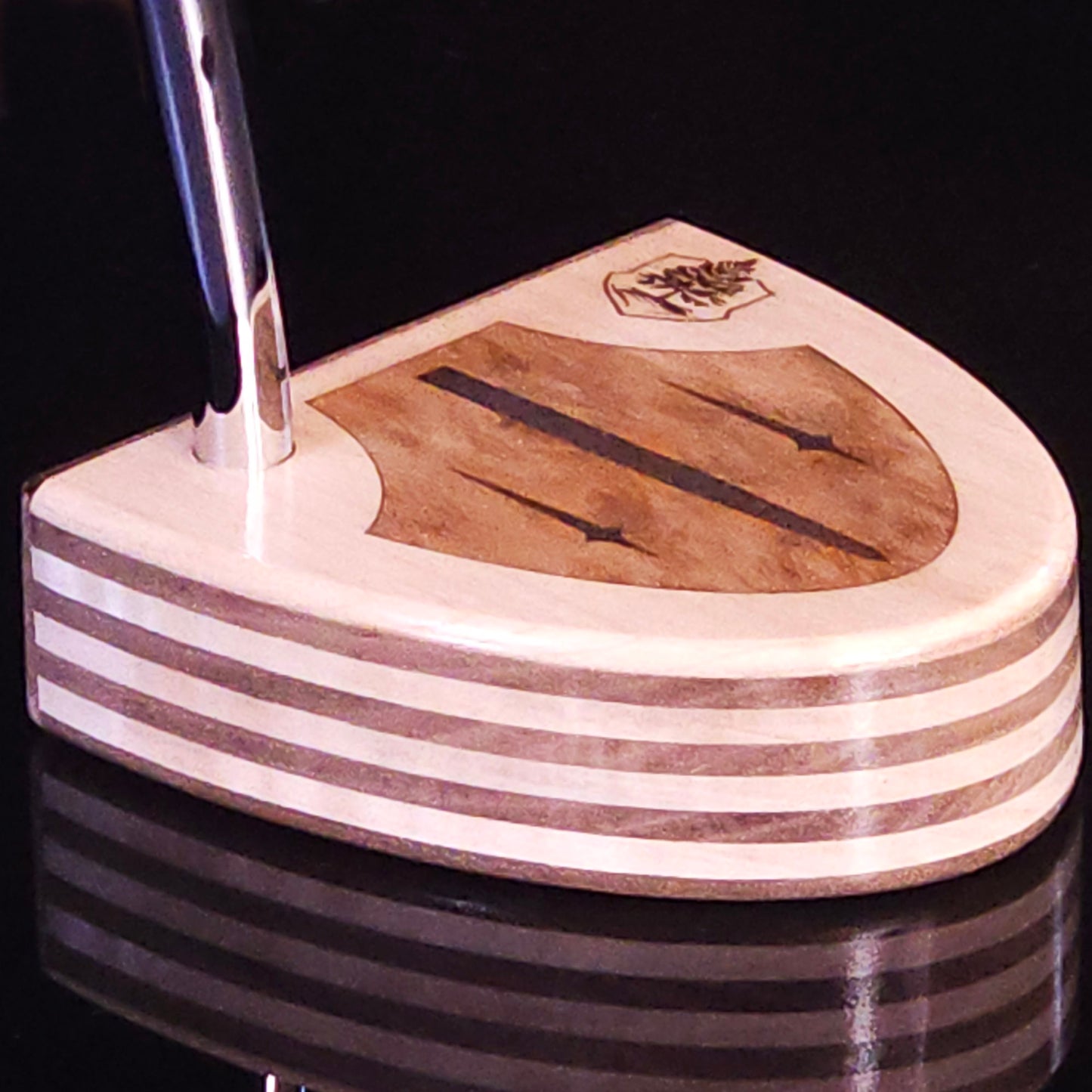 Walnut and Hard maple Woodford putter with Walnut wood faceplate and inlay