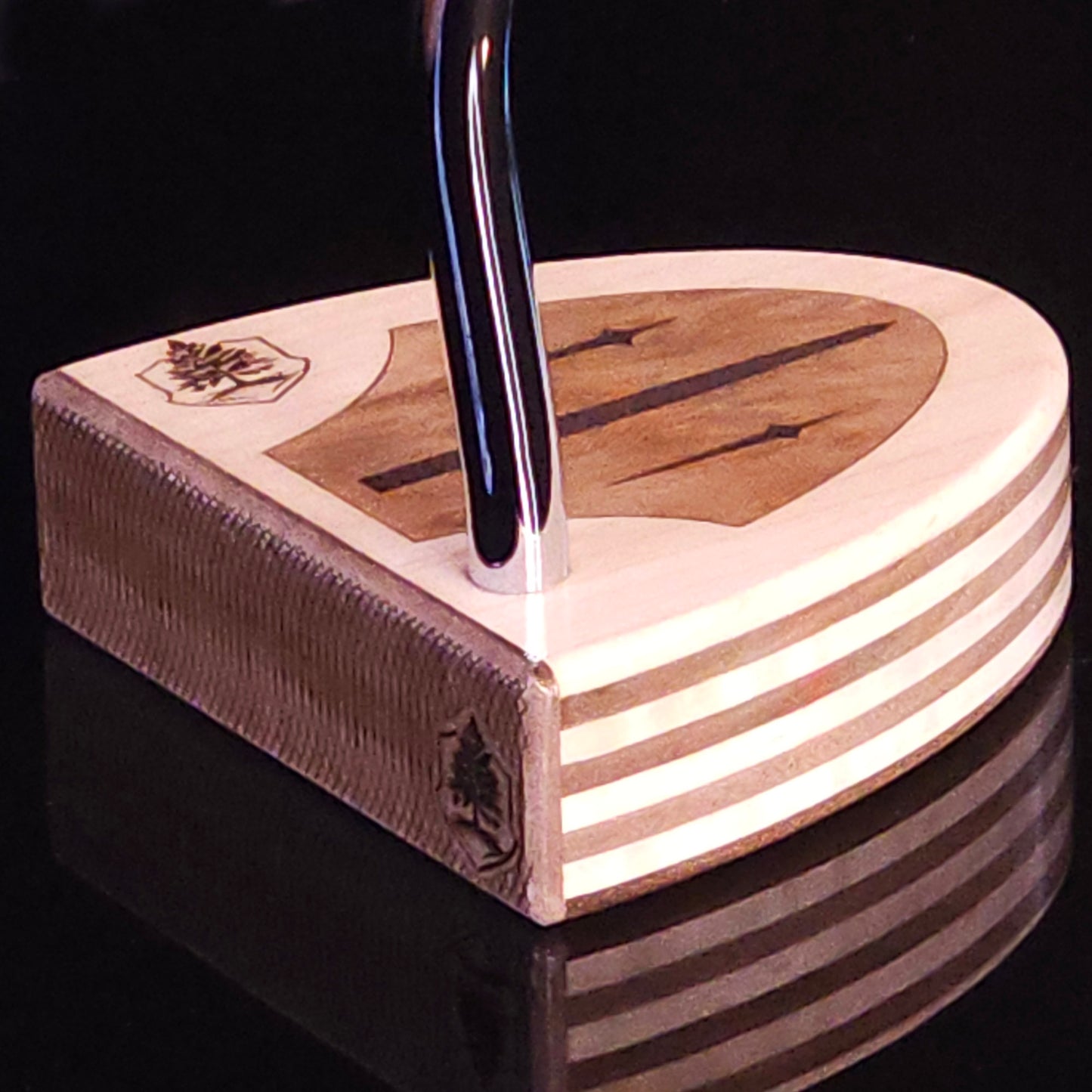 Walnut and Hard maple Woodford putter with Walnut wood faceplate and inlay