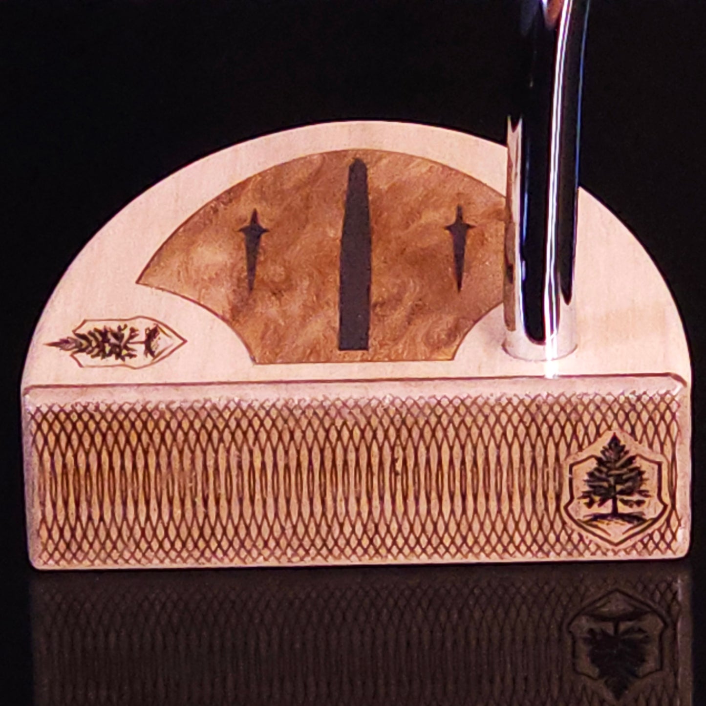 Walnut and Hard maple Woodford putter with Walnut wood faceplate and inlay