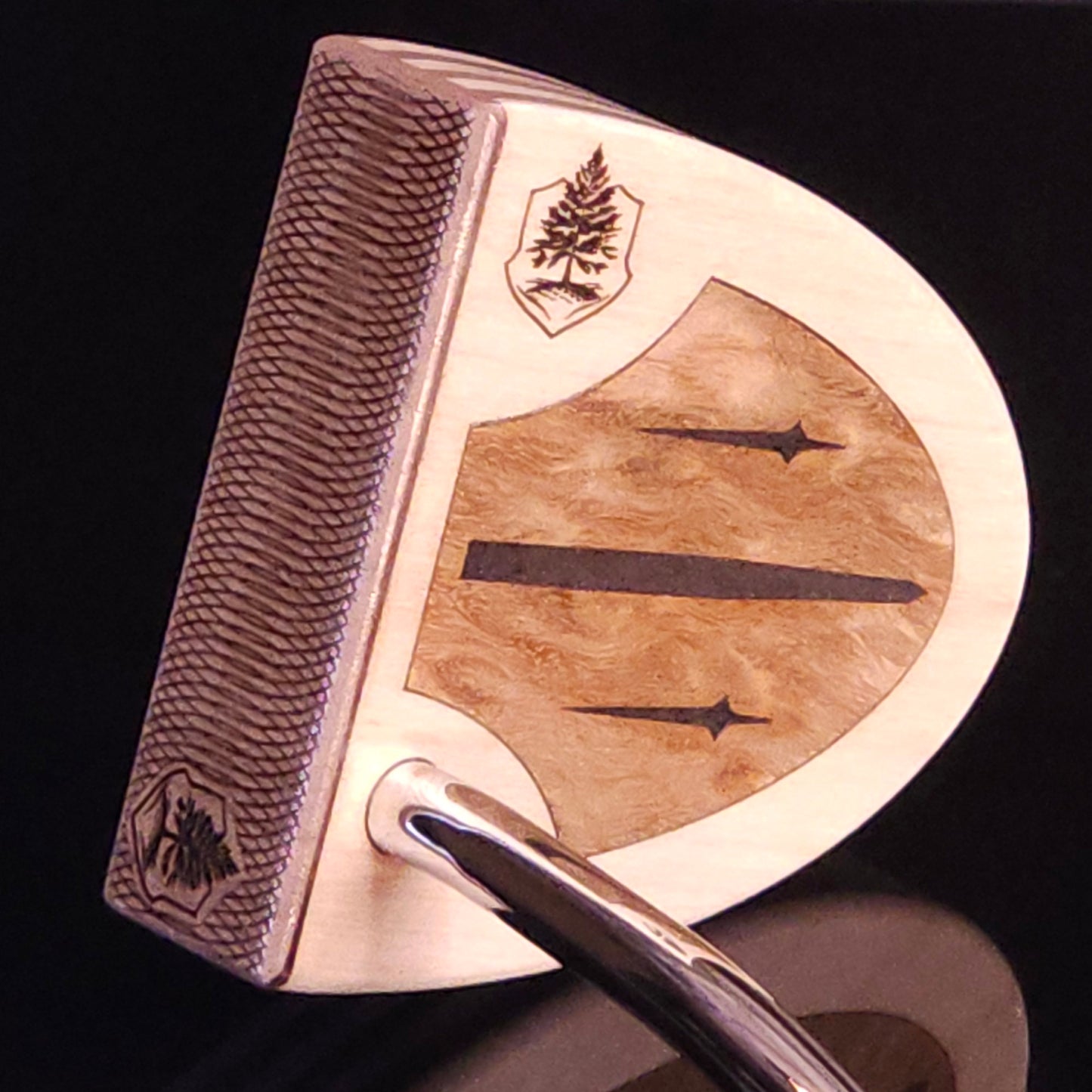 Walnut and Hard maple Woodford putter with Walnut wood faceplate and inlay