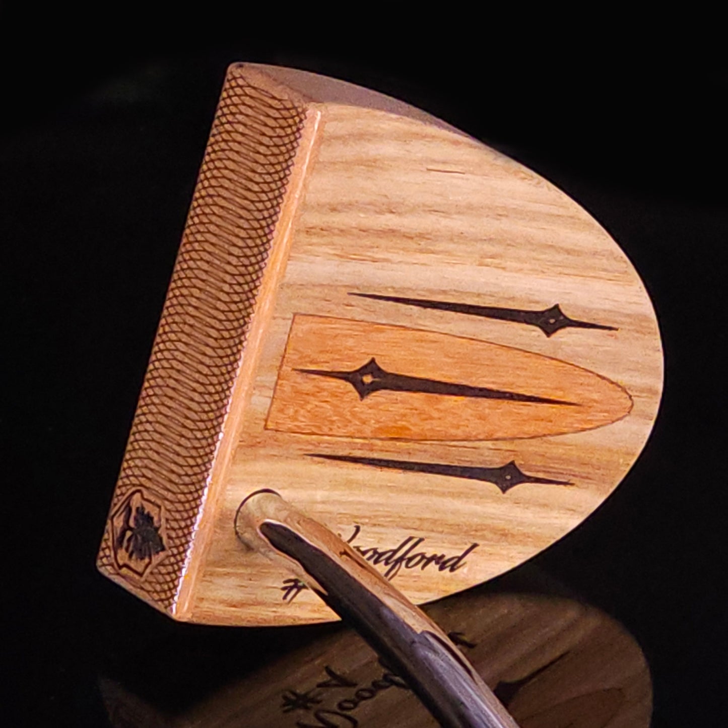 Teak and Walnut putter with Chakte Viga inlay and faceplate