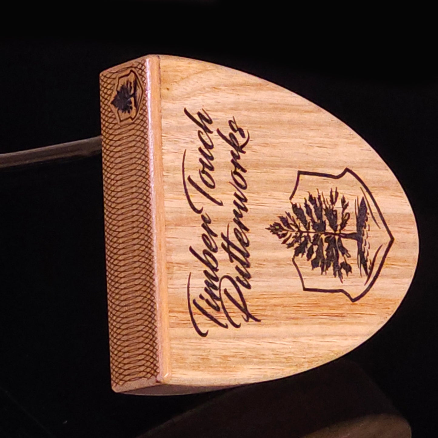 Teak and Walnut putter with Chakte Viga inlay and faceplate