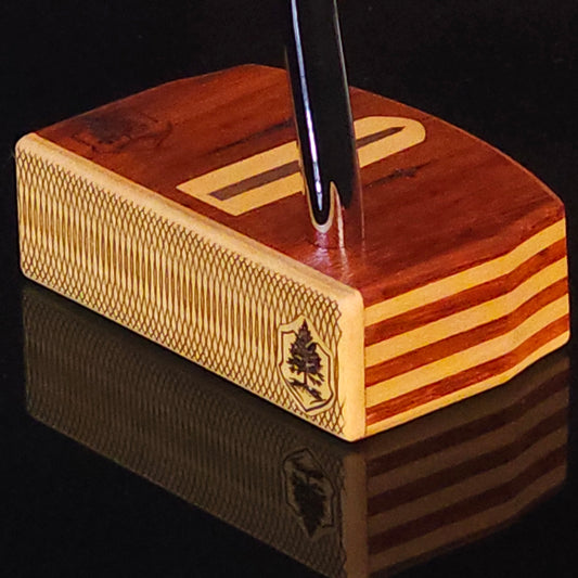 Paduak wood and Yellowheart wood putter with inlay and layered body