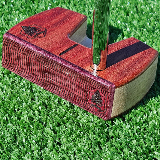 Bloodwood Maple and Purpleheart face Woodrich Regal wood putter