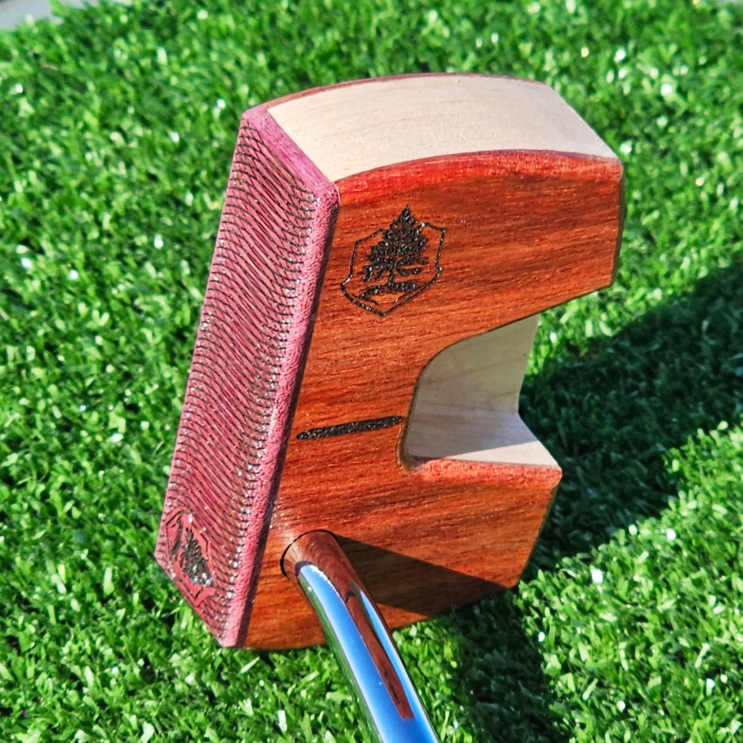 Bloodwood Maple and Purpleheart face Woodrich Regal wood putter