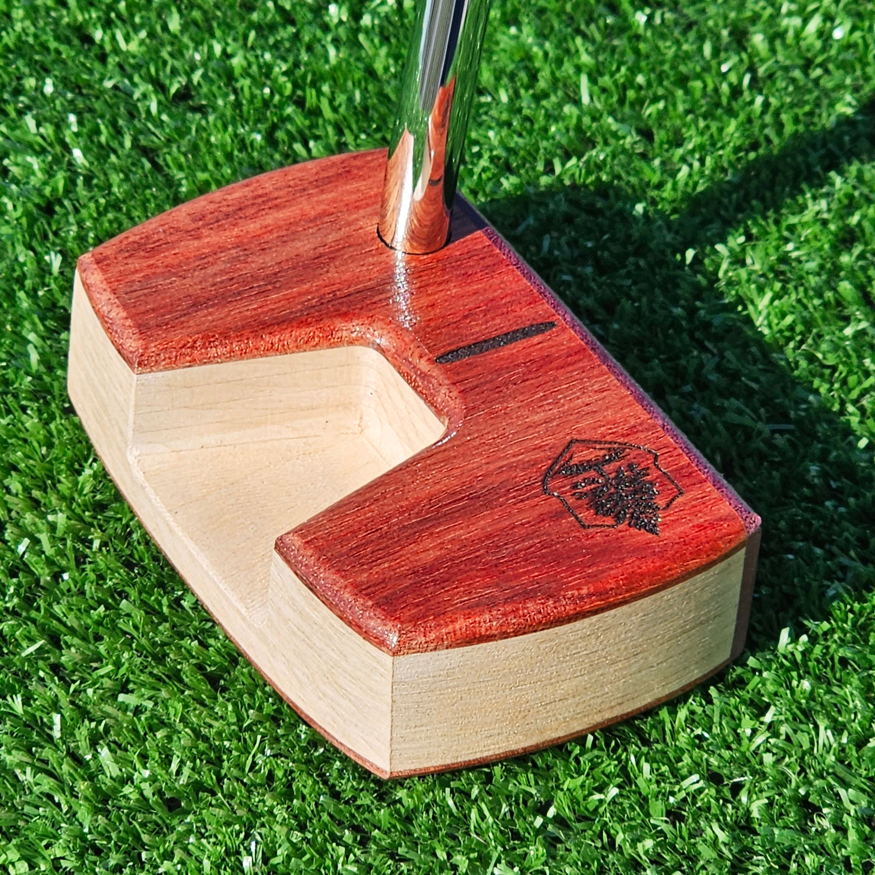 Bloodwood Maple and Purpleheart face Woodrich Regal wood putter