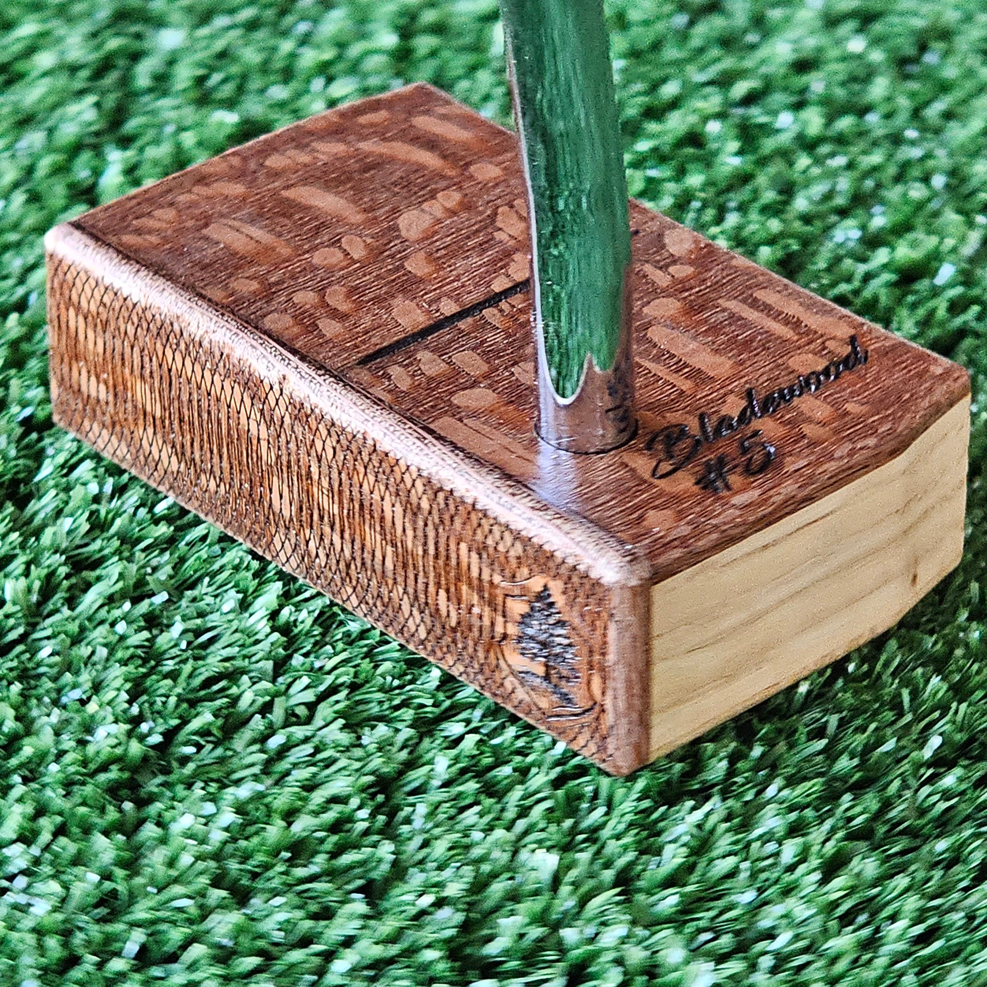 Lacewood top and face plate putter with hard Red Oak body